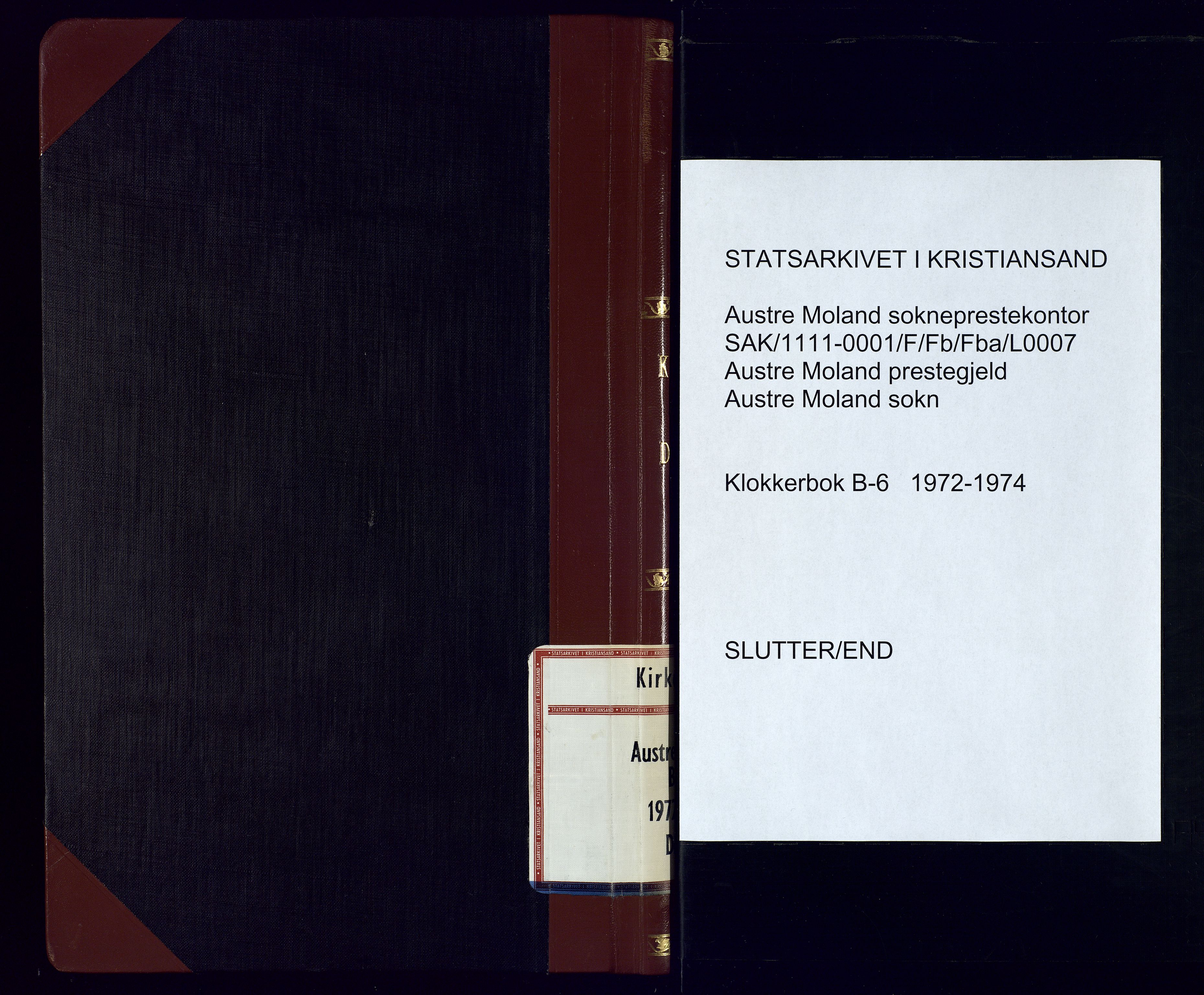 Austre Moland sokneprestkontor, SAK/1111-0001/F/Fb/Fba/L0007: Parish register (copy) no. B-6, 1972-1974