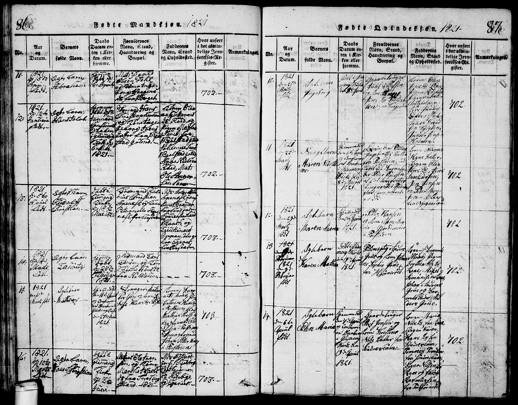 Glemmen prestekontor Kirkebøker, AV/SAO-A-10908/G/Ga/L0001: Parish register (copy) no. 1, 1816-1838, p. 86-87