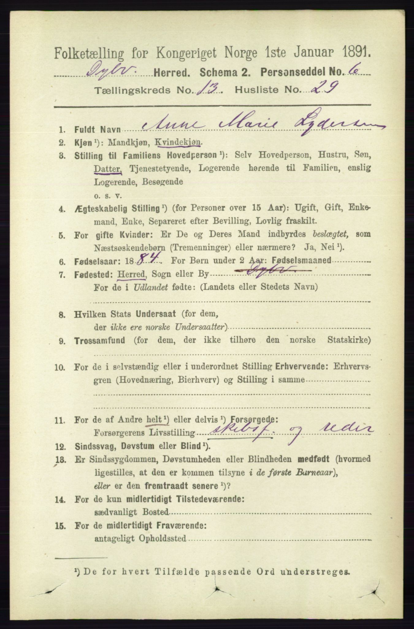 RA, 1891 census for 0915 Dypvåg, 1891, p. 5469