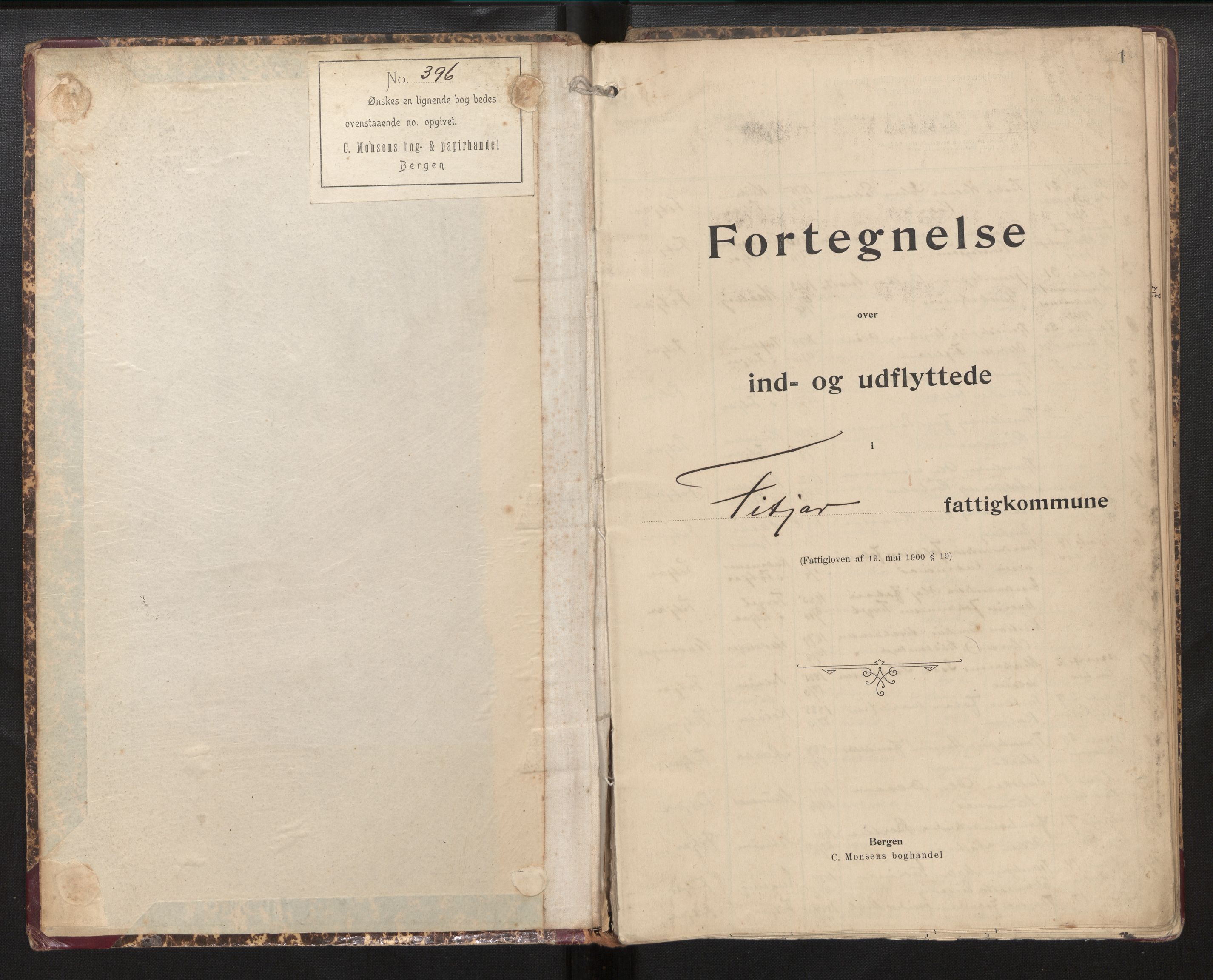 Lensmannen i Fitjar, SAB/A-32001/0020/L0001: Protokoll over inn- og utflytte, 1901-1925, p. 1