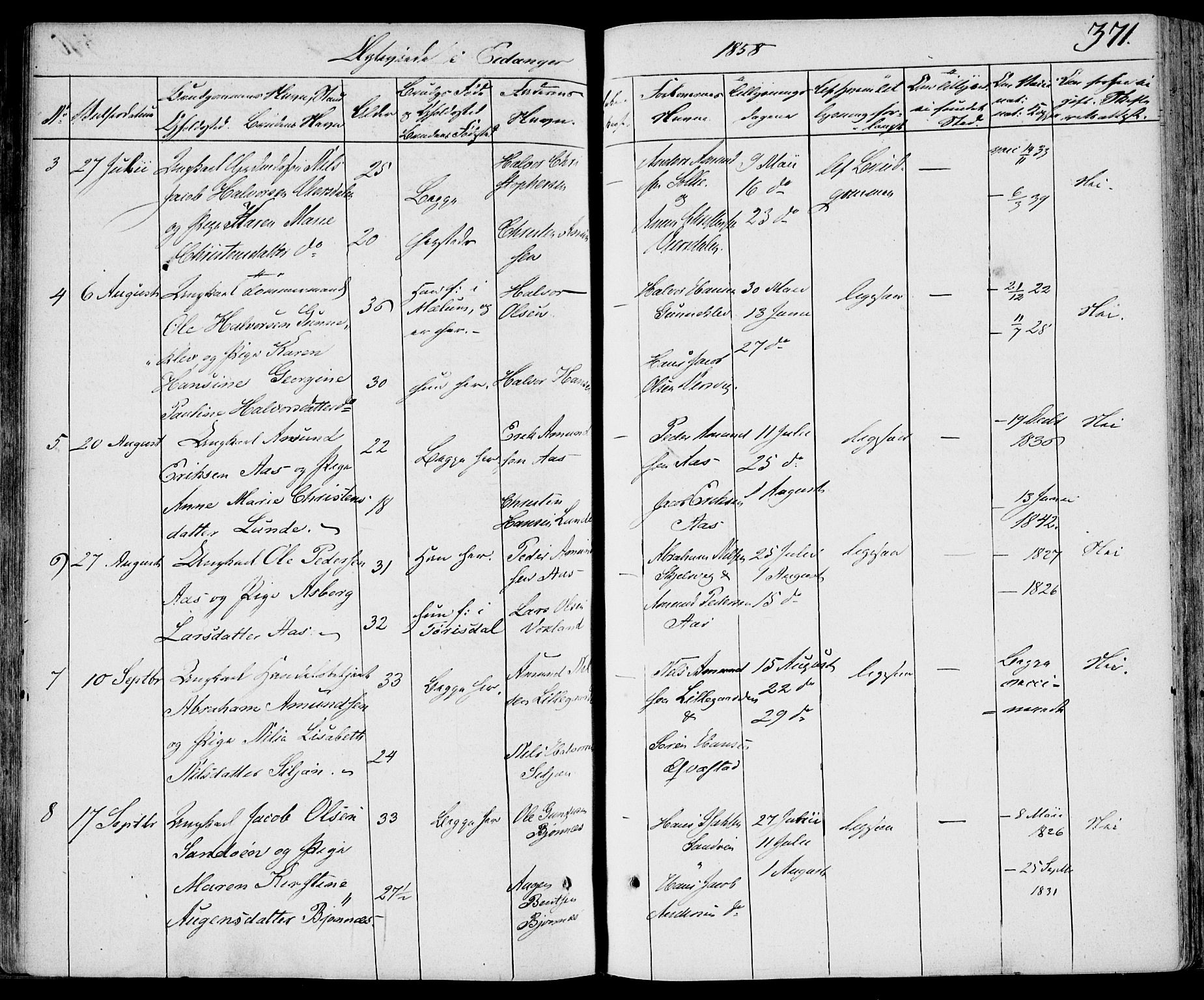 Eidanger kirkebøker, AV/SAKO-A-261/F/Fa/L0008: Parish register (official) no. 8, 1831-1858, p. 371