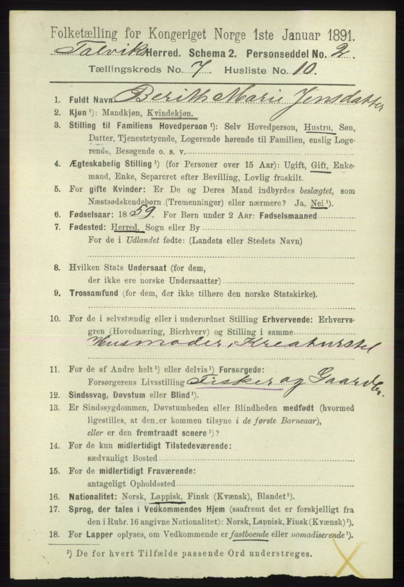 RA, 1891 census for 2013 Talvik, 1891, p. 2026