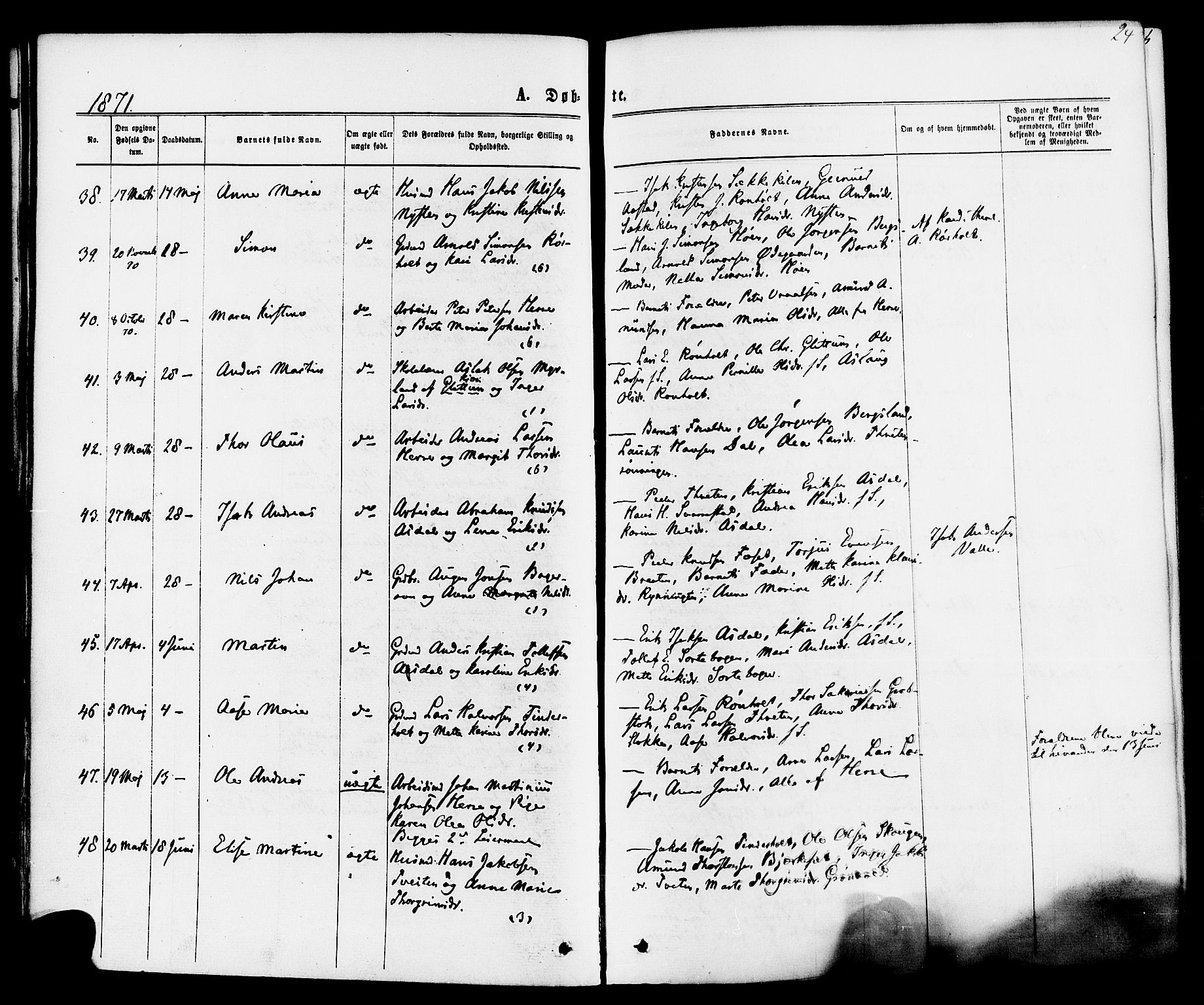 Bamble kirkebøker, SAKO/A-253/F/Fa/L0006: Parish register (official) no. I 6, 1869-1877, p. 24