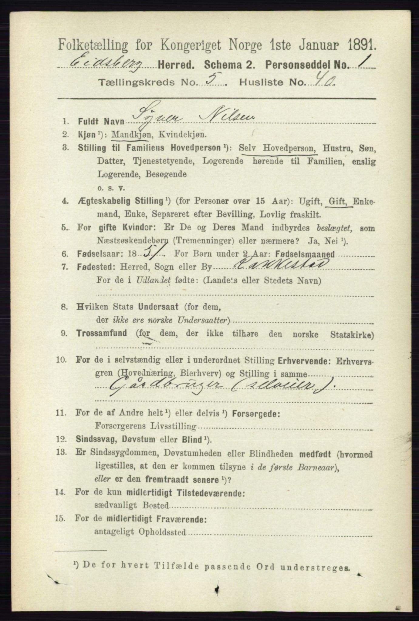 RA, 1891 census for 0125 Eidsberg, 1891, p. 3222