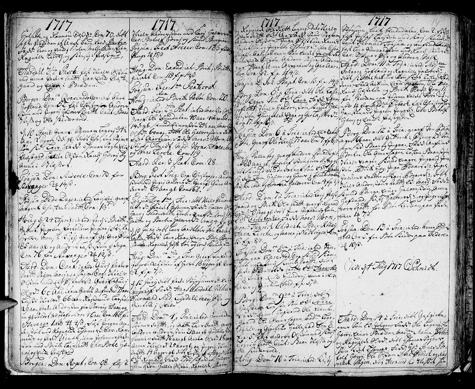 Lærdal sokneprestembete, SAB/A-81201: Parish register (official) no. A 1, 1711-1752, p. 14