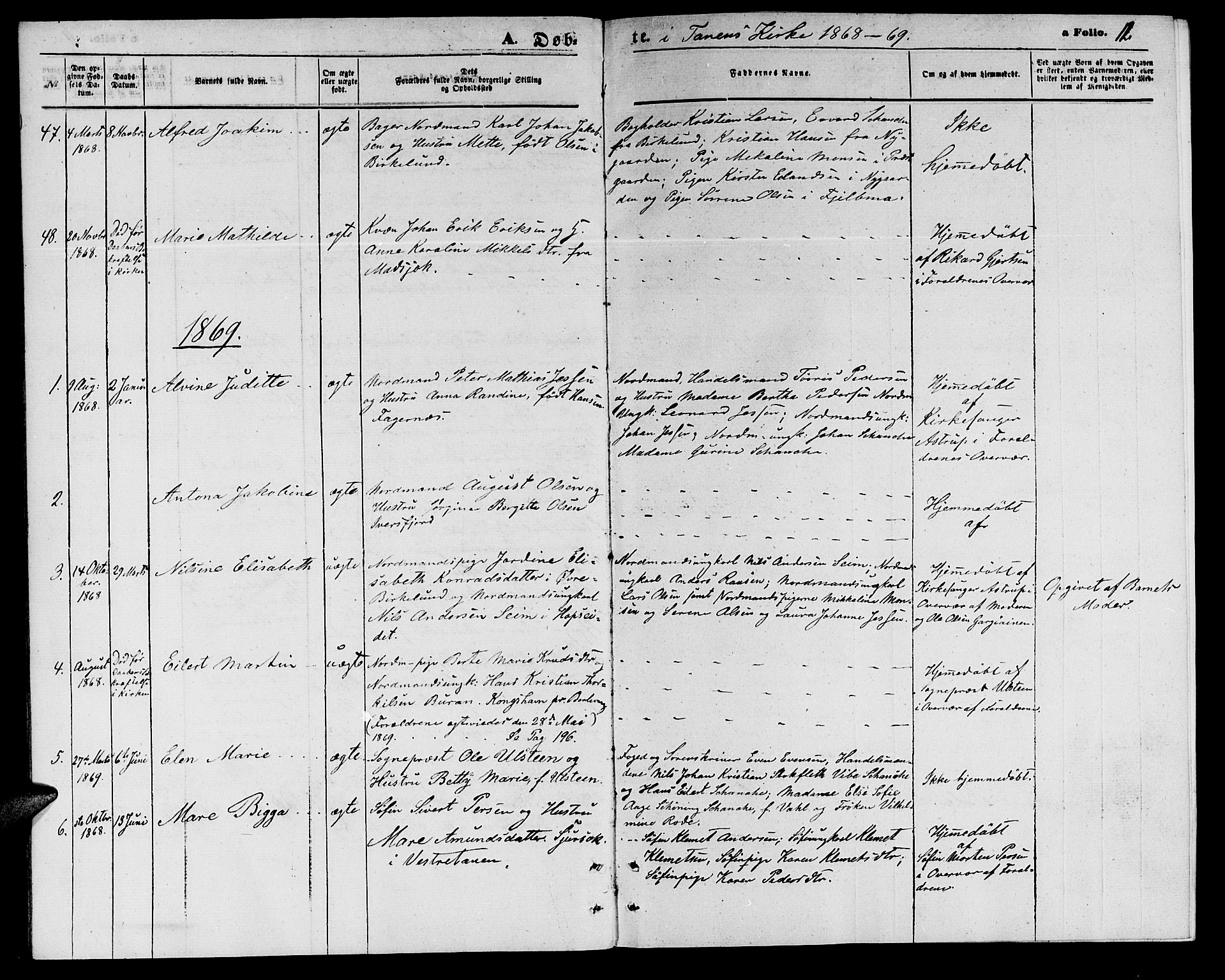 Tana sokneprestkontor, SATØ/S-1334/H/Hb/L0002klokker: Parish register (copy) no. 2 /1, 1866-1877, p. 12