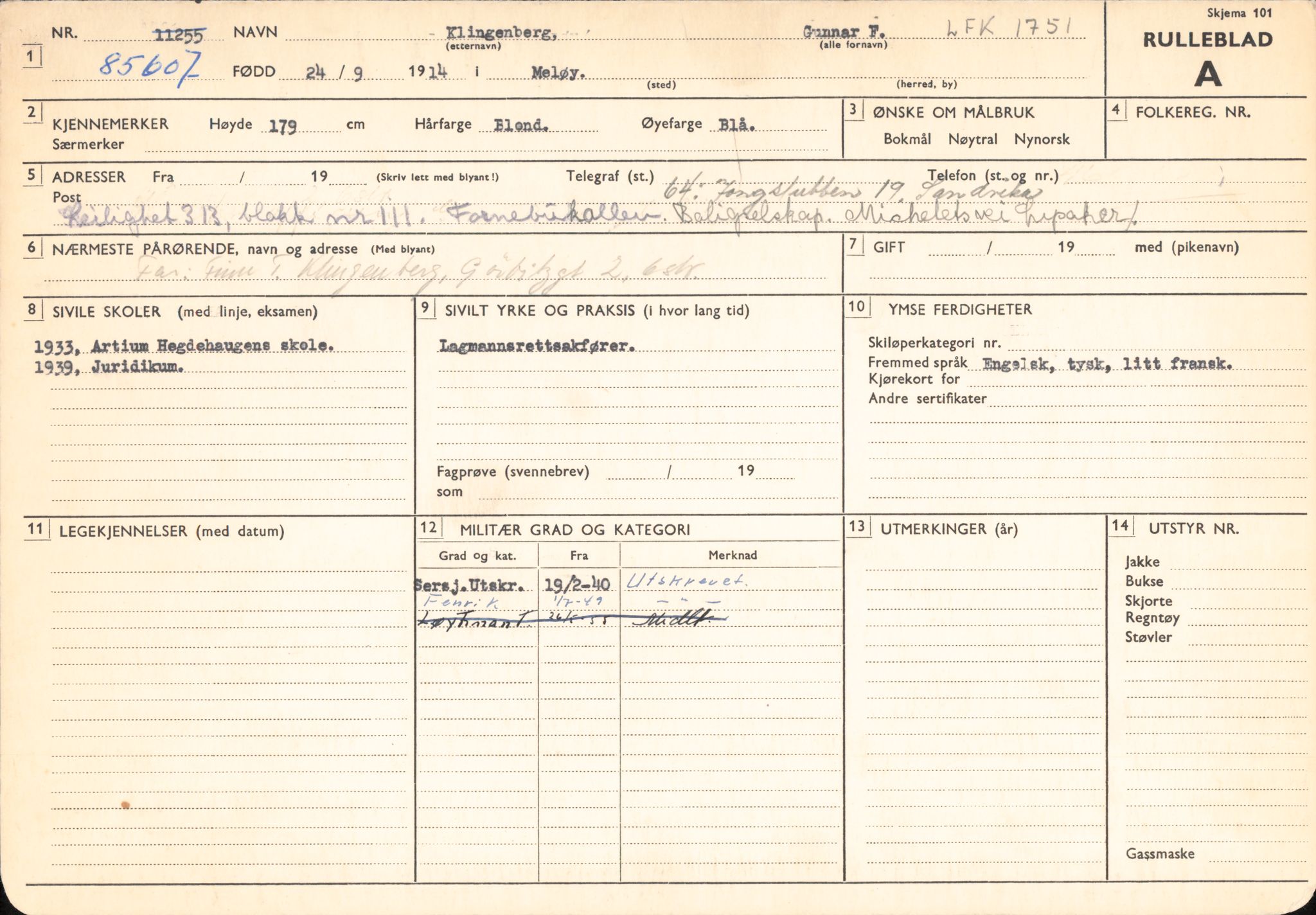 Forsvaret, Forsvarets overkommando/Luftforsvarsstaben, AV/RA-RAFA-4079/P/Pa/L0036: Personellpapirer, 1914, p. 535