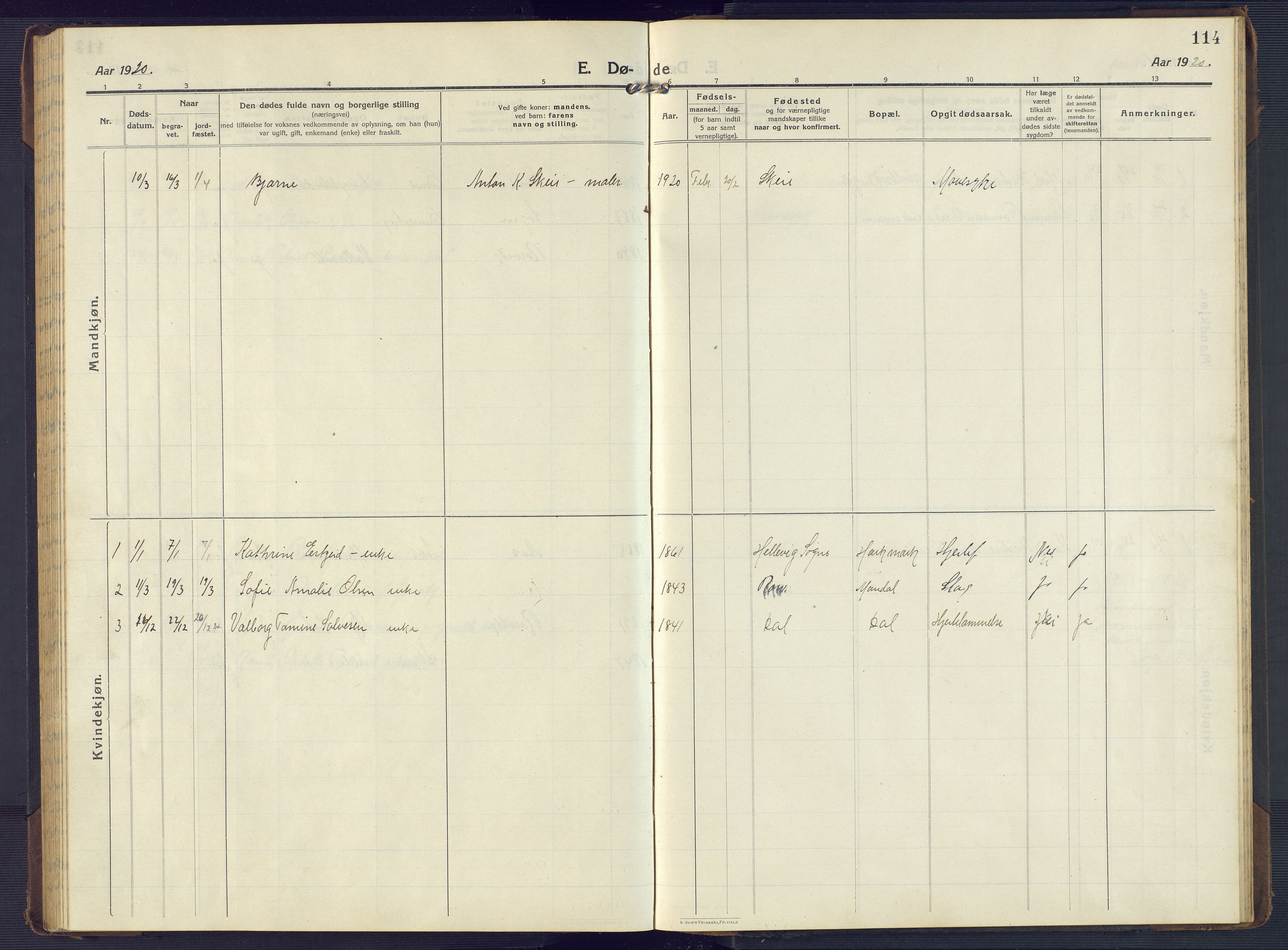 Mandal sokneprestkontor, SAK/1111-0030/F/Fb/Fbb/L0005: Parish register (copy) no. B 5, 1913-1957, p. 114