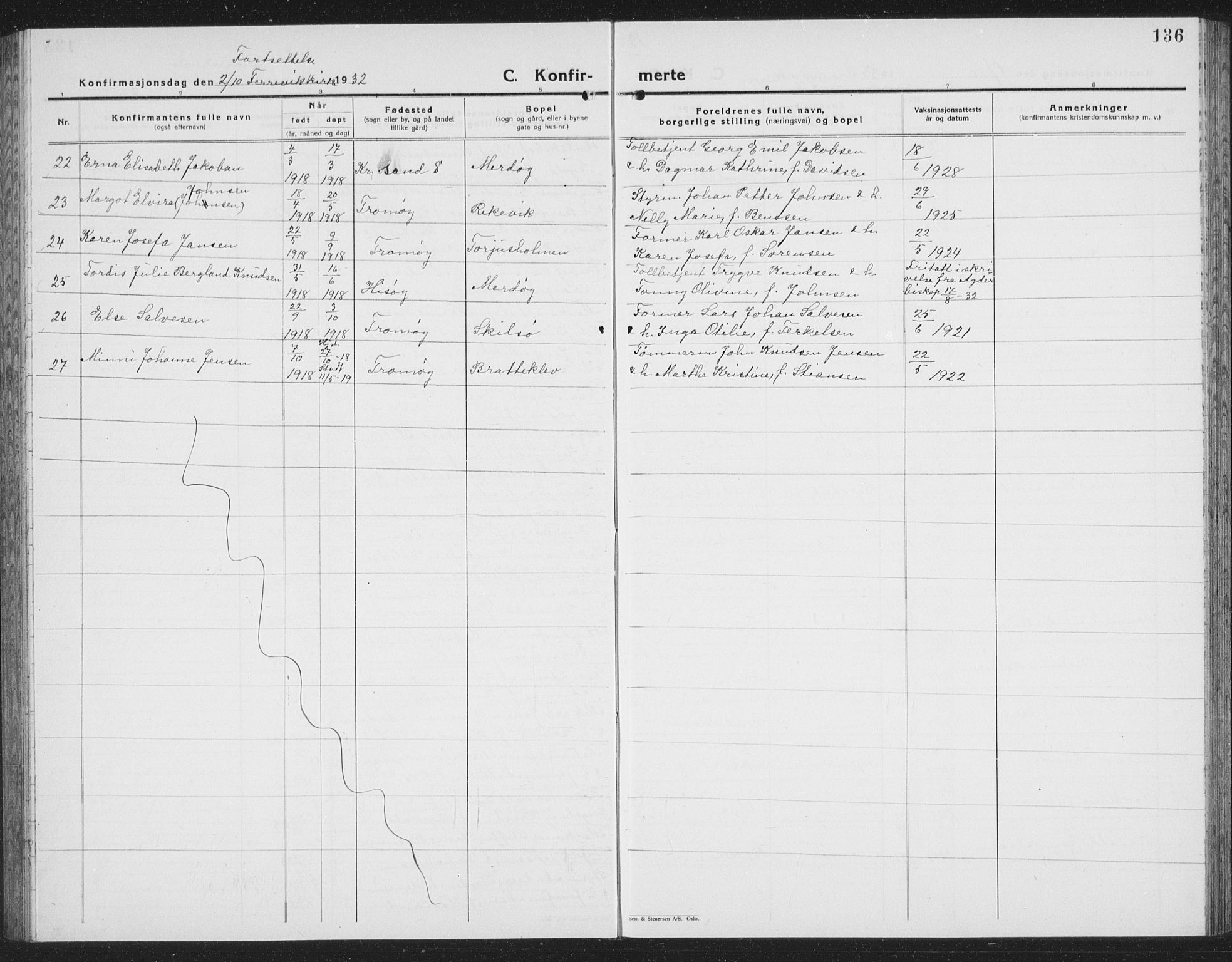 Tromøy sokneprestkontor, SAK/1111-0041/F/Fb/L0008: Parish register (copy) no. B 8, 1925-1938, p. 136