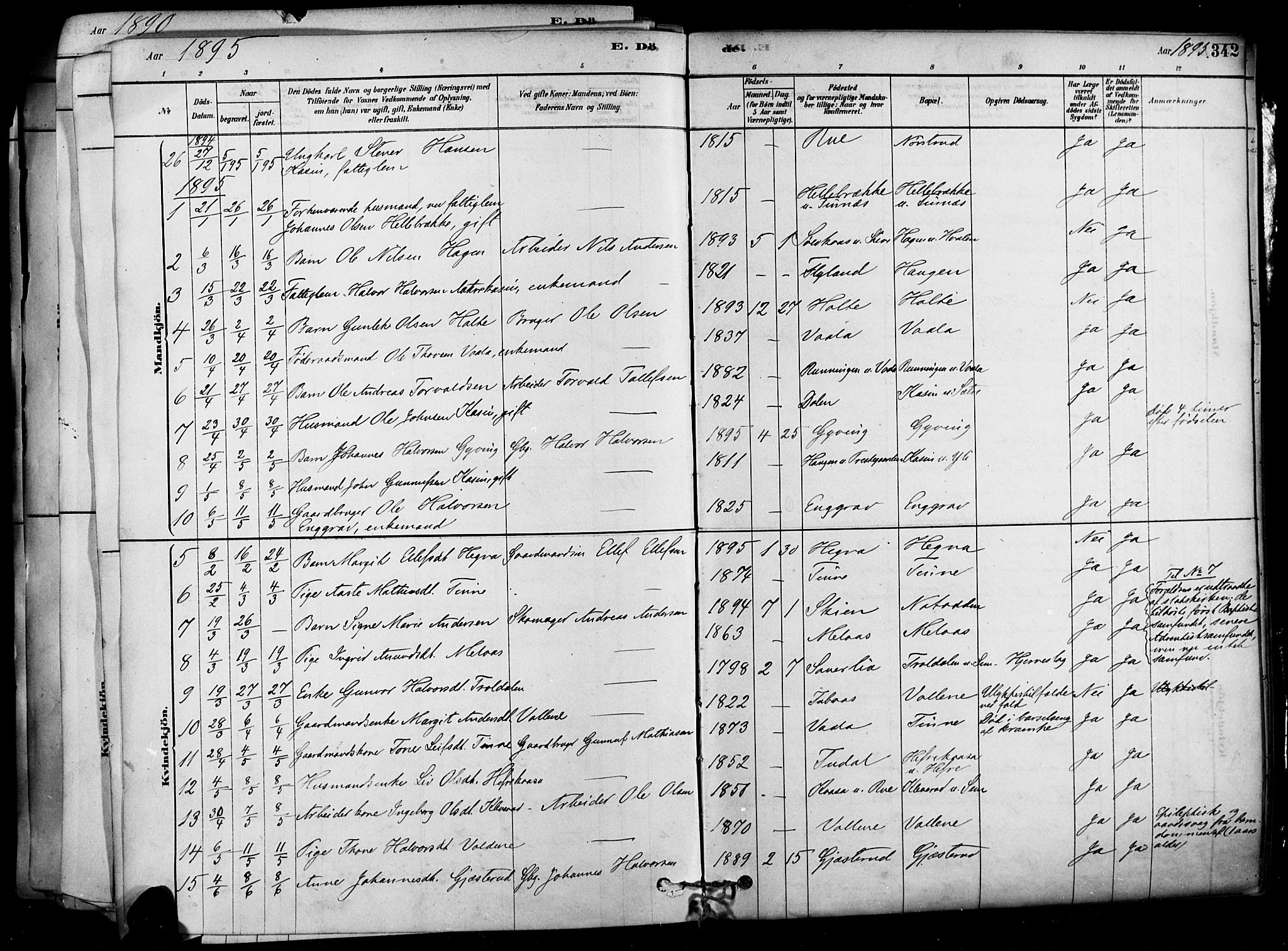 Heddal kirkebøker, SAKO/A-268/F/Fa/L0008: Parish register (official) no. I 8, 1878-1903, p. 342