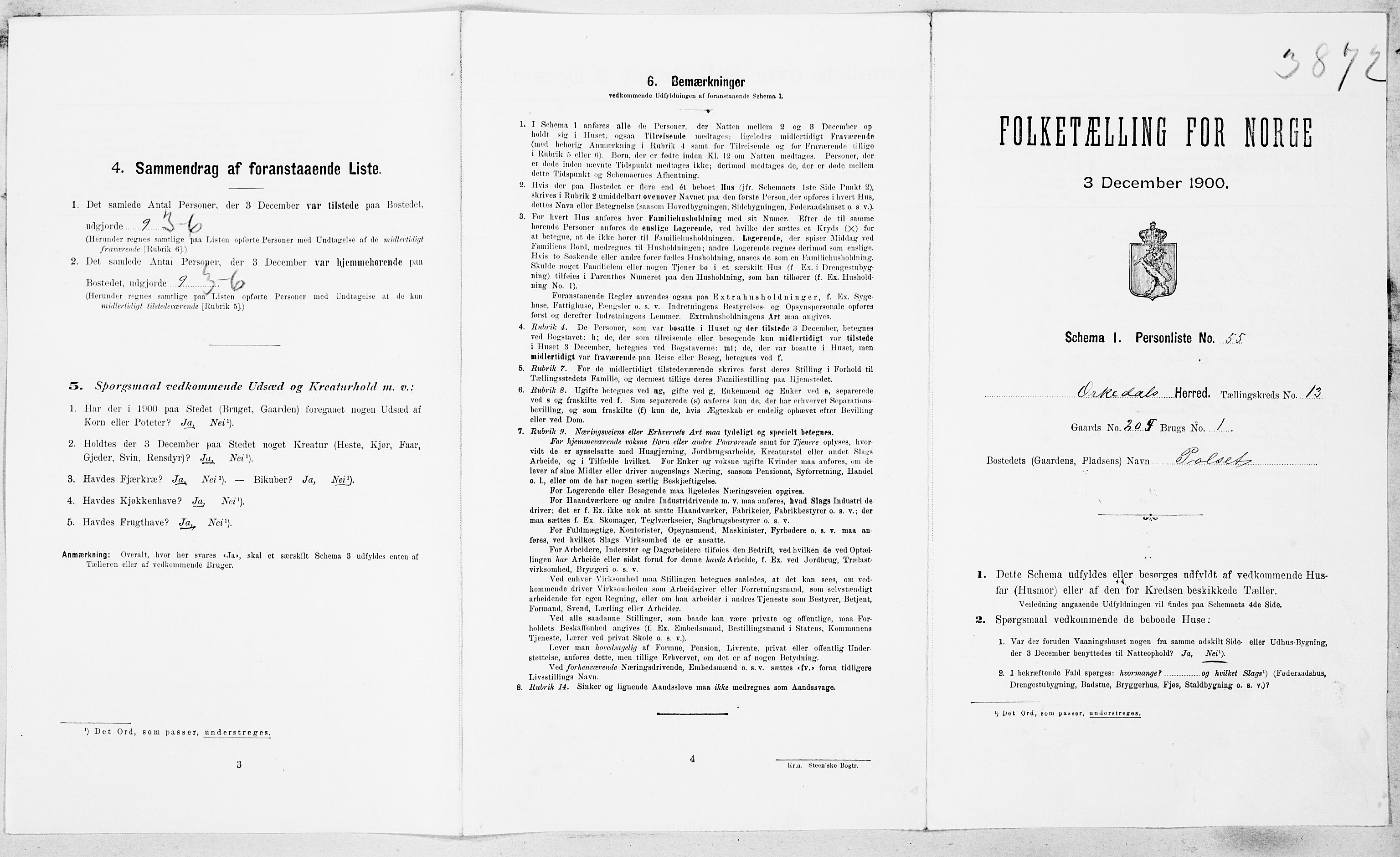 SAT, 1900 census for Orkdal, 1900, p. 1882