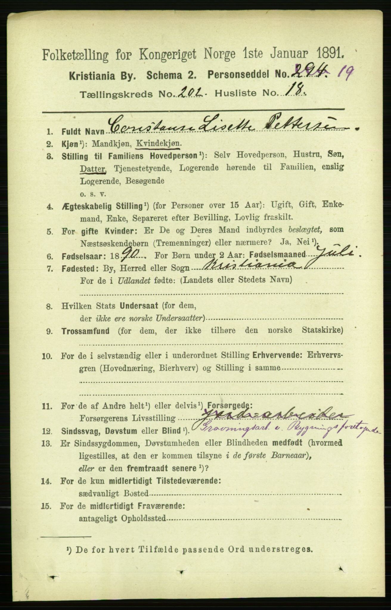 RA, 1891 census for 0301 Kristiania, 1891, p. 121818