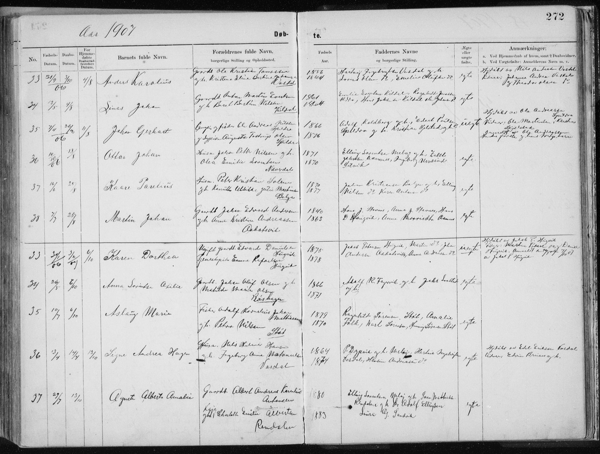 Ministerialprotokoller, klokkerbøker og fødselsregistre - Nordland, AV/SAT-A-1459/843/L0636: Parish register (copy) no. 843C05, 1884-1909, p. 272