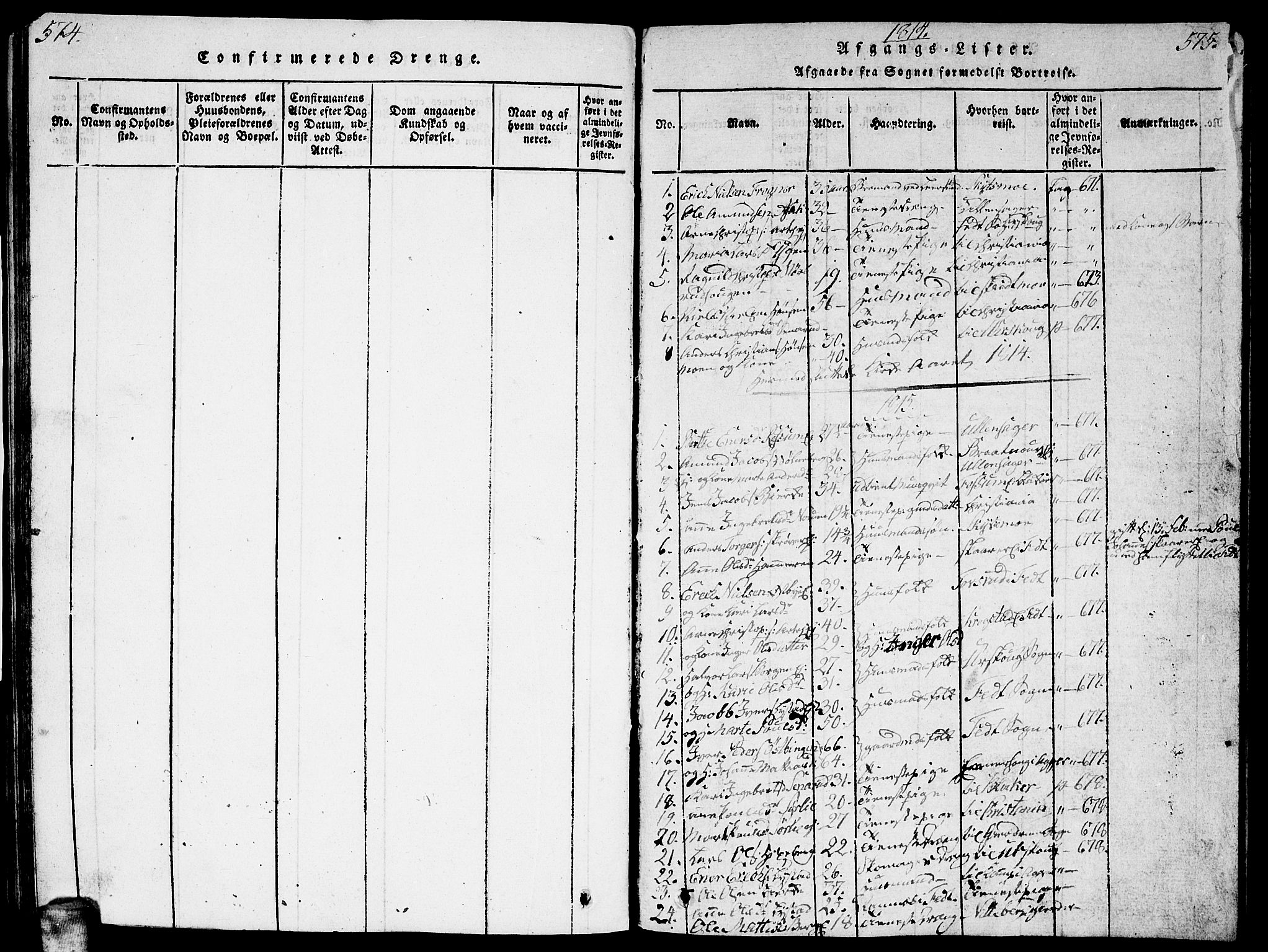Sørum prestekontor Kirkebøker, SAO/A-10303/G/Ga/L0001: Parish register (copy) no. I 1, 1814-1829, p. 574-575