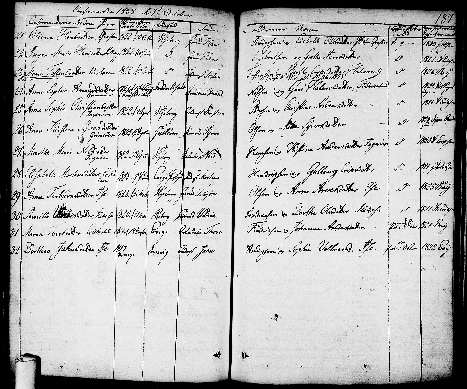 Skjeberg prestekontor Kirkebøker, SAO/A-10923/F/Fa/L0005: Parish register (official) no. I 5, 1830-1845, p. 187
