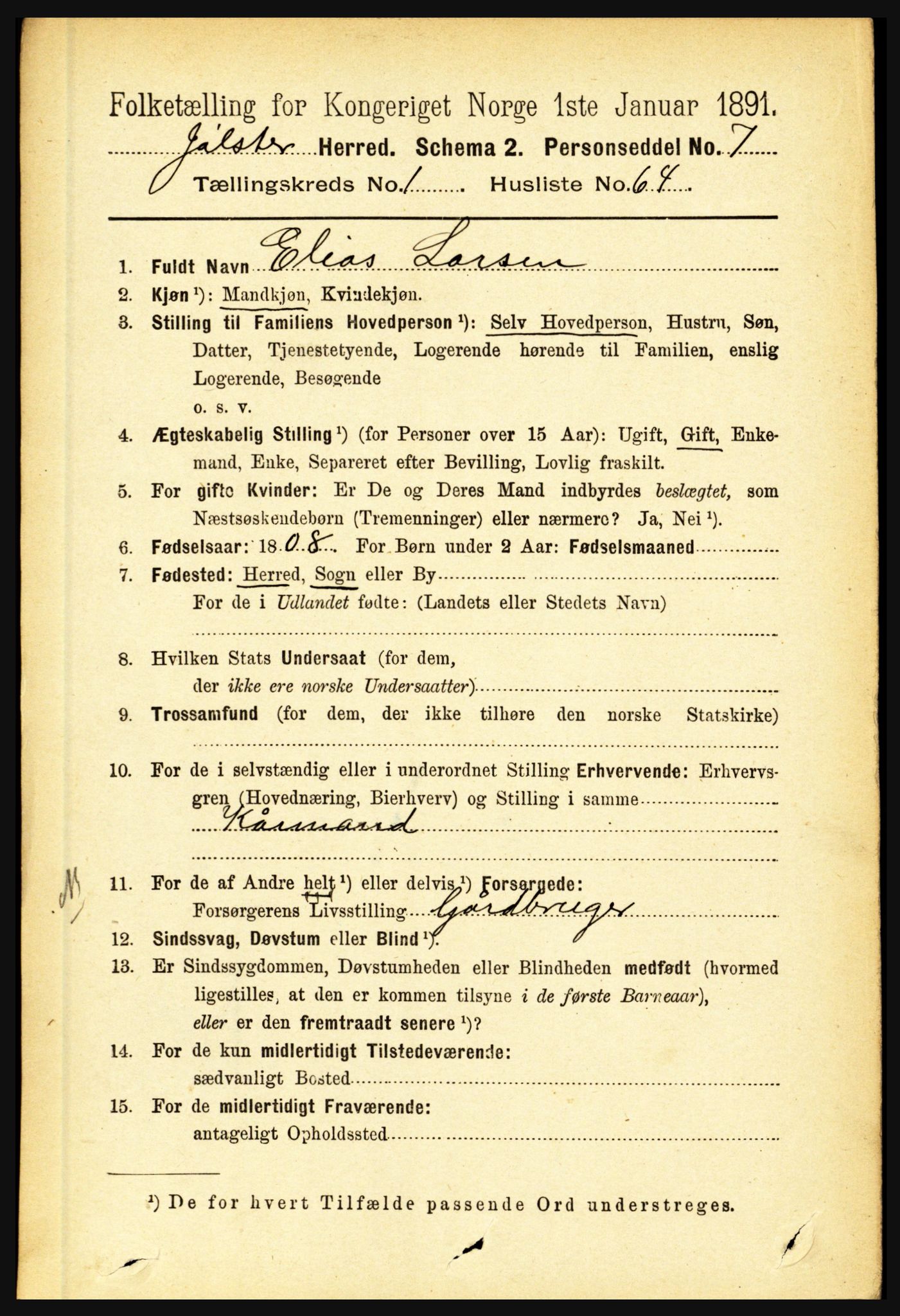 RA, 1891 census for 1431 Jølster, 1891, p. 511