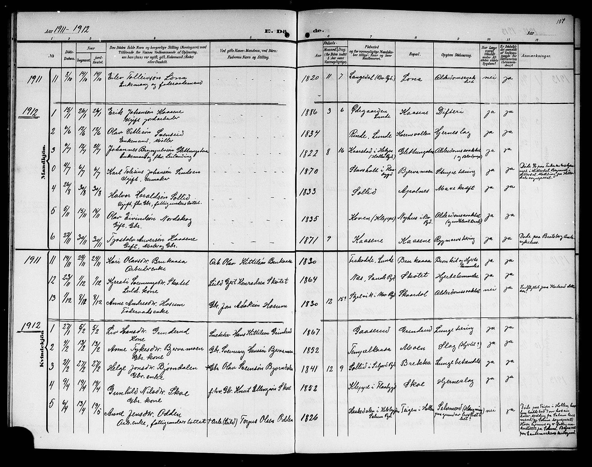 Lunde kirkebøker, AV/SAKO-A-282/G/Ga/L0004: Parish register (copy) no. I 4, 1906-1914, p. 107