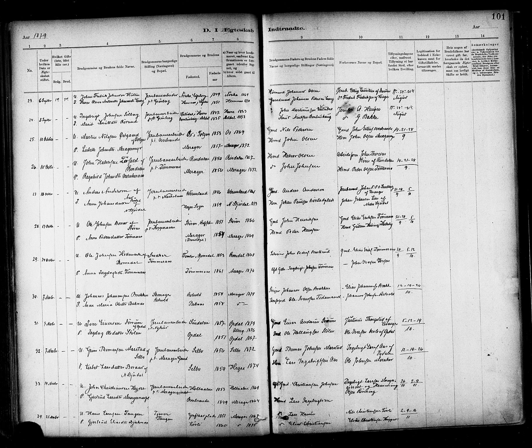 Ministerialprotokoller, klokkerbøker og fødselsregistre - Nord-Trøndelag, AV/SAT-A-1458/706/L0047: Parish register (official) no. 706A03, 1878-1892, p. 101