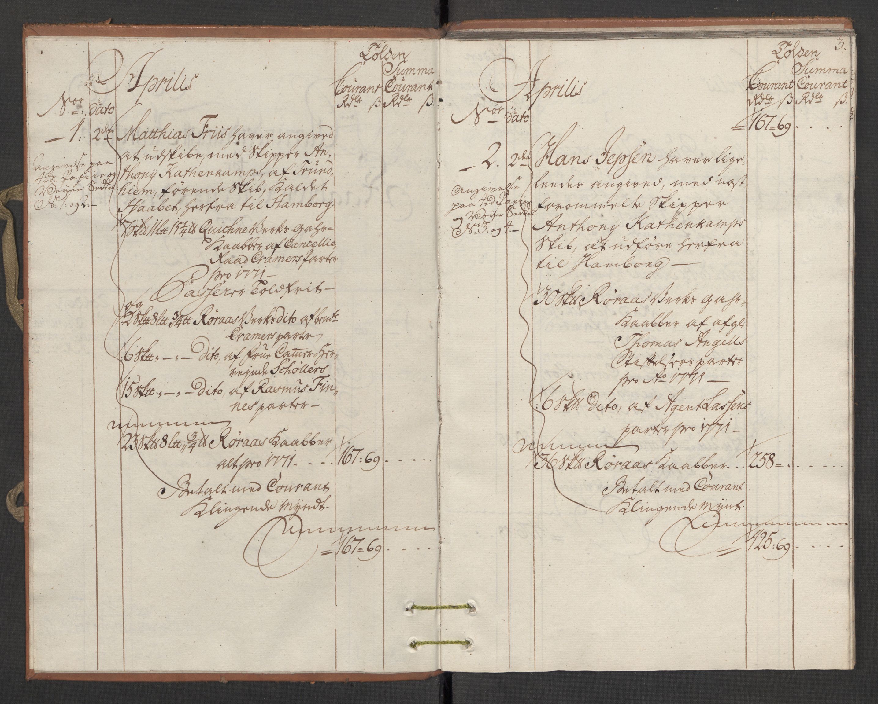 Generaltollkammeret, tollregnskaper, AV/RA-EA-5490/R34/L0022/0001: Koppertollregnskaper Trondheim B / Tollbok for koppertollen, 1772