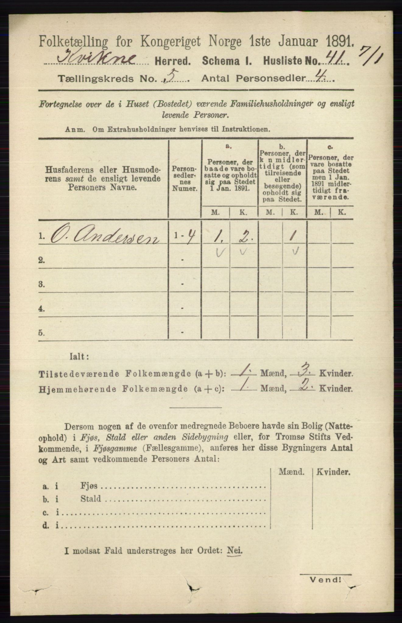 RA, 1891 census for 0440 Kvikne, 1891, p. 1334