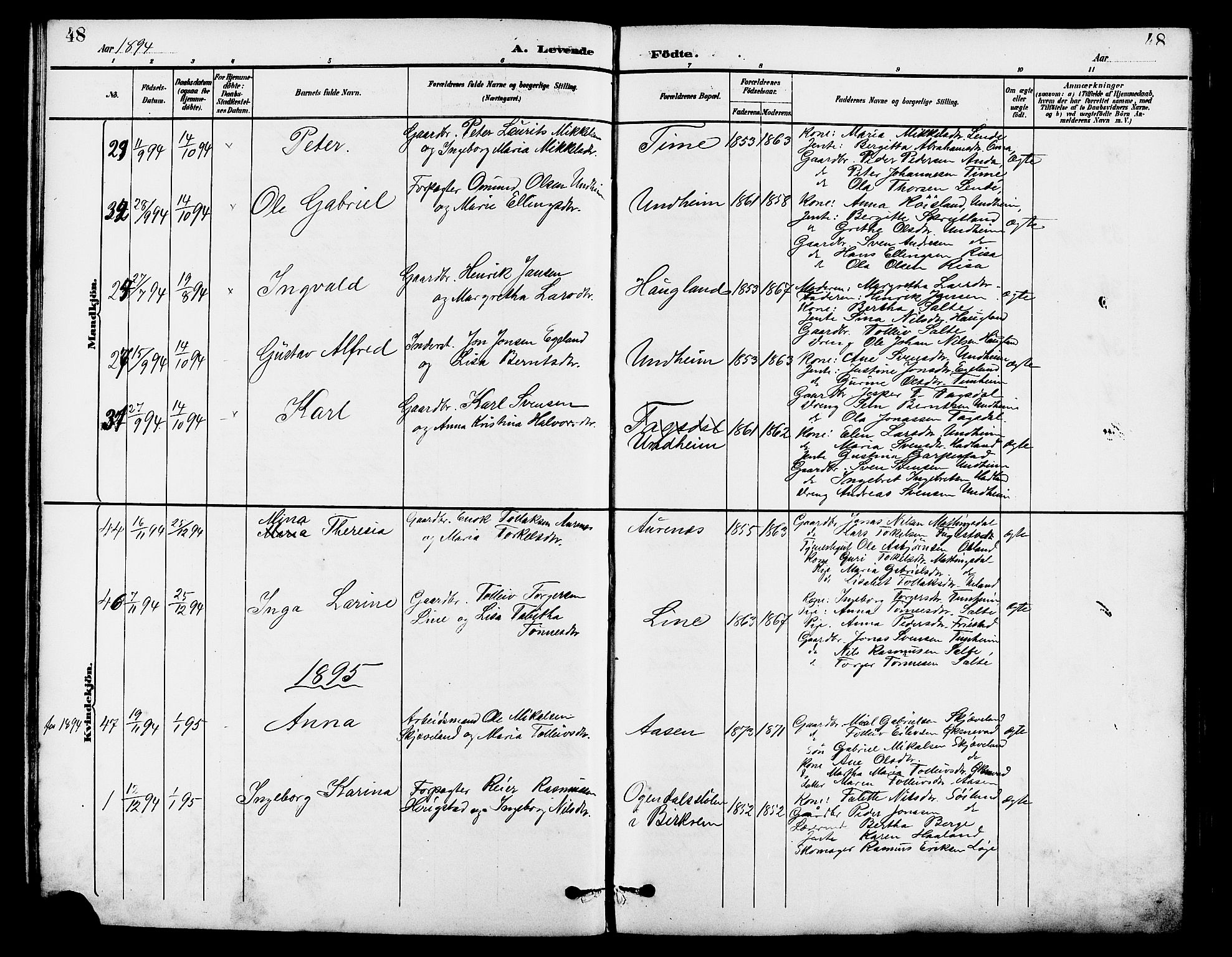 Lye sokneprestkontor, SAST/A-101794/001/30BB/L0007: Parish register (copy) no. B 8, 1889-1909, p. 48