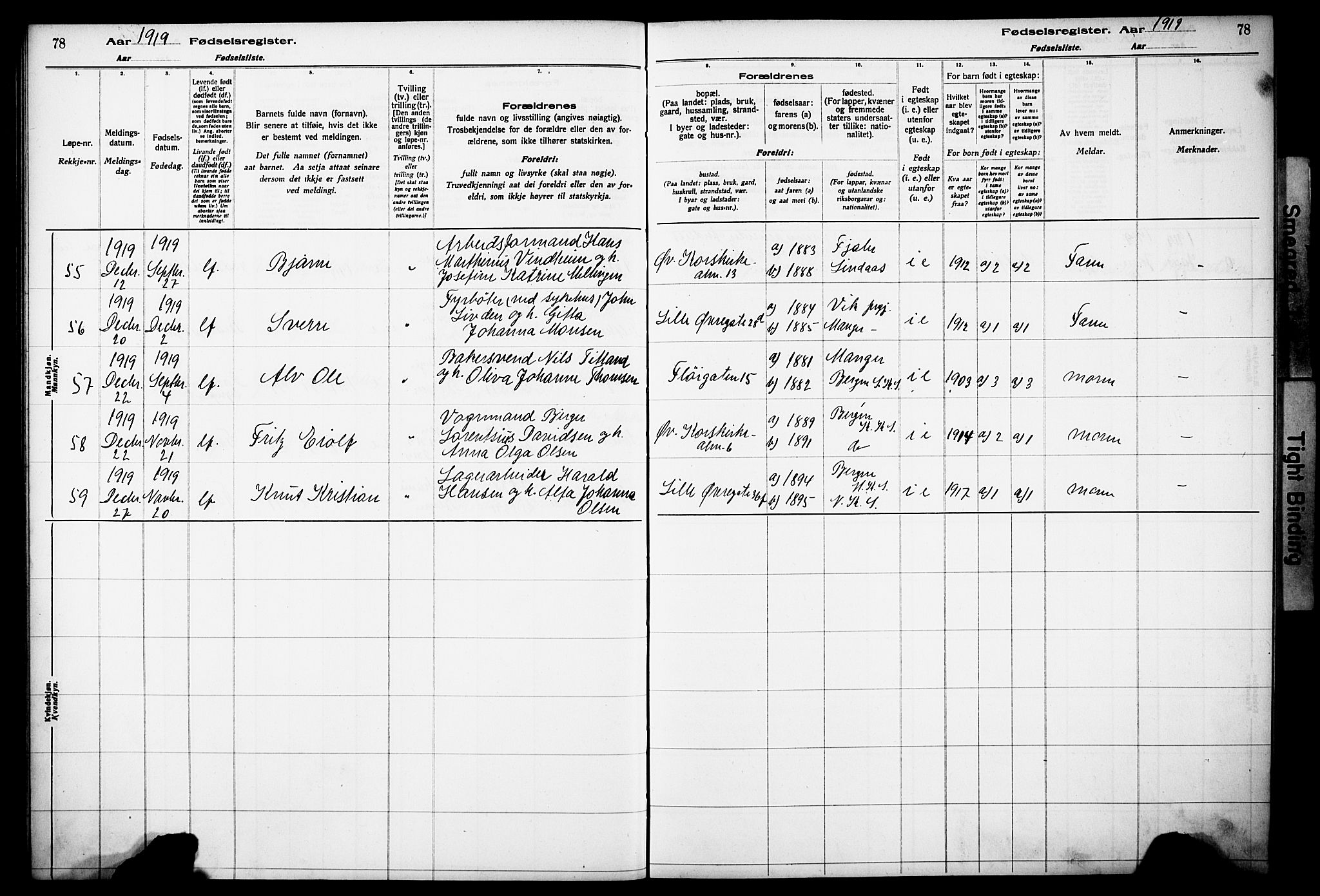 Korskirken sokneprestembete, SAB/A-76101/I/Id/L00A1: Birth register no. A 1, 1916-1929, p. 78