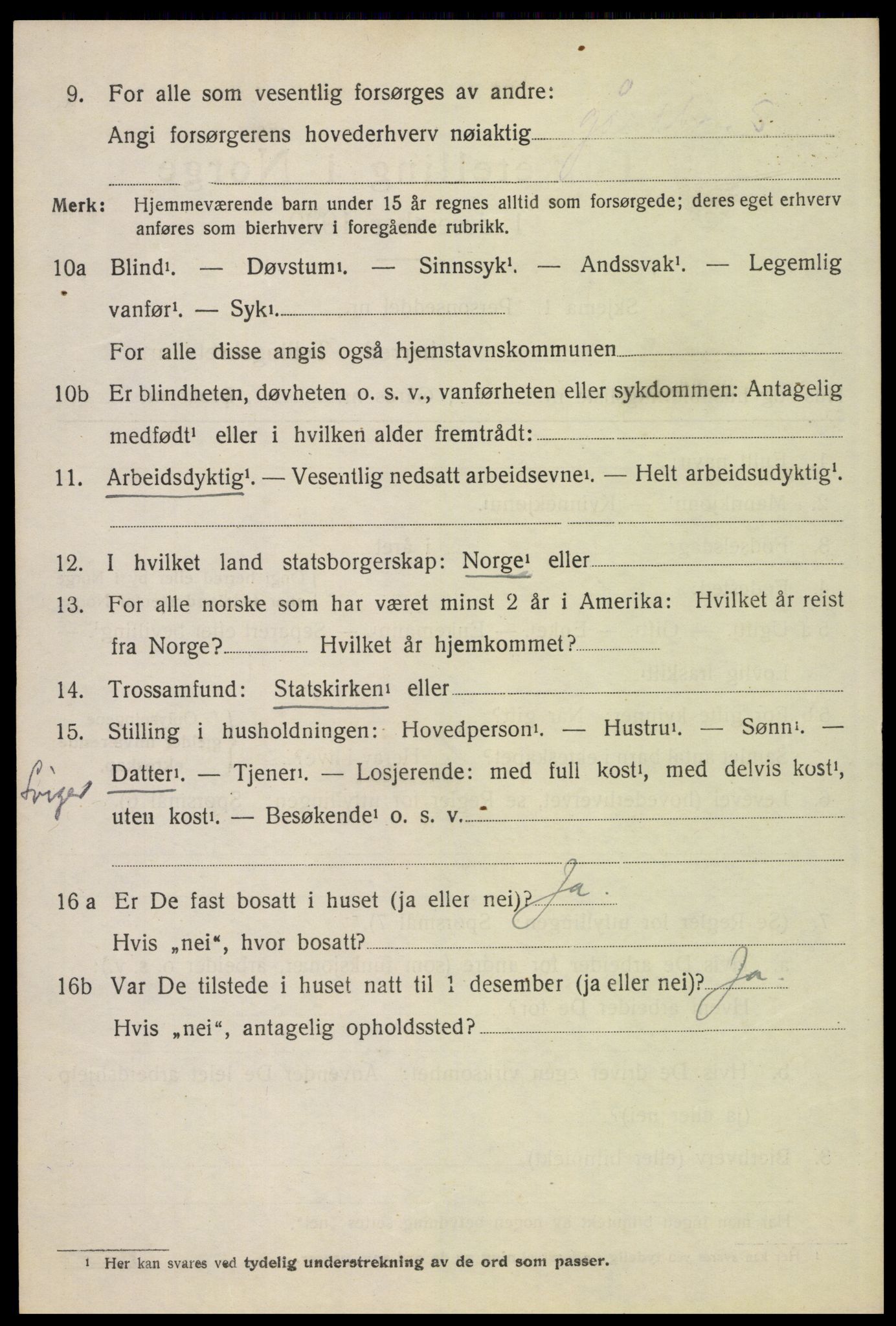 SAH, 1920 census for Tynset, 1920, p. 2431