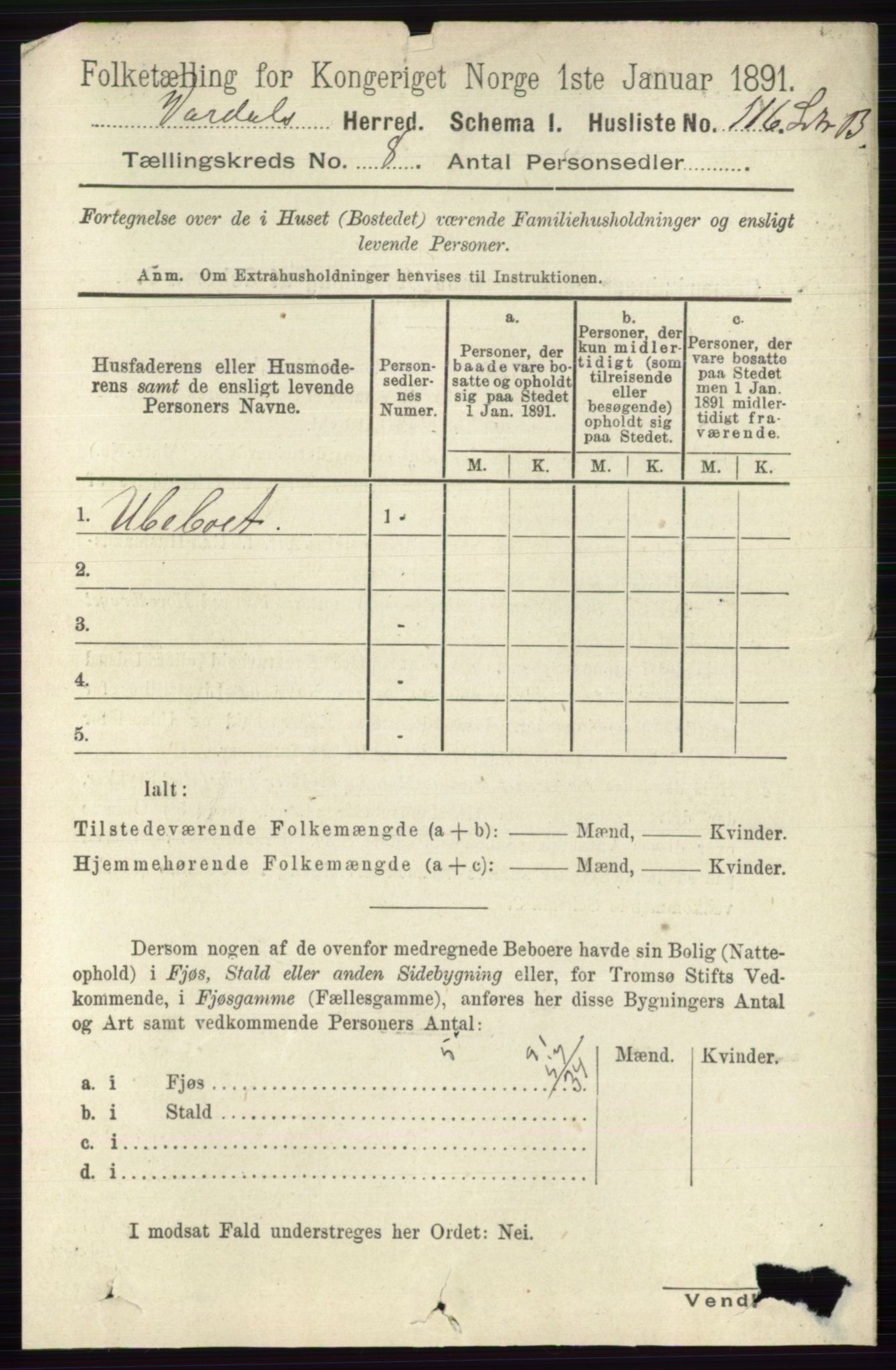 RA, 1891 census for 0527 Vardal, 1891, p. 3687