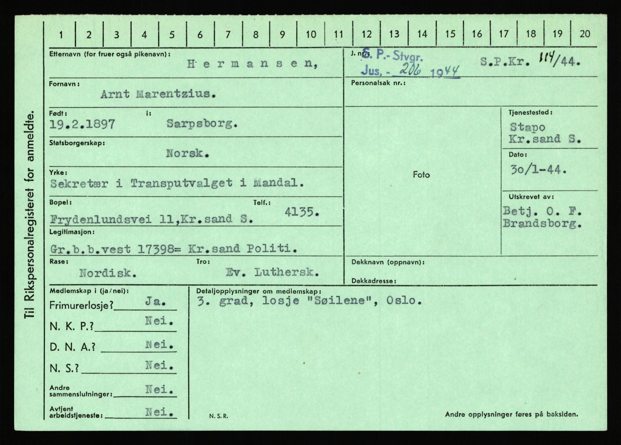 Statspolitiet - Hovedkontoret / Osloavdelingen, AV/RA-S-1329/C/Ca/L0006: Hanche - Hokstvedt, 1943-1945, p. 3904