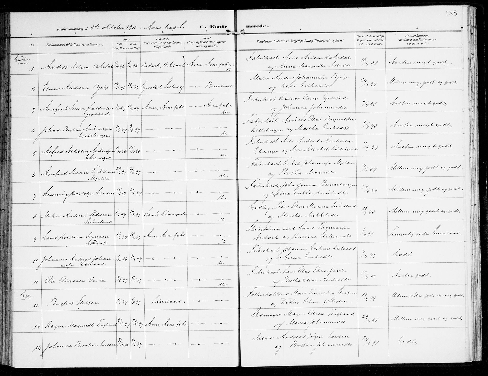 Haus sokneprestembete, AV/SAB-A-75601/H/Haa: Parish register (official) no. D 2, 1899-1912, p. 188