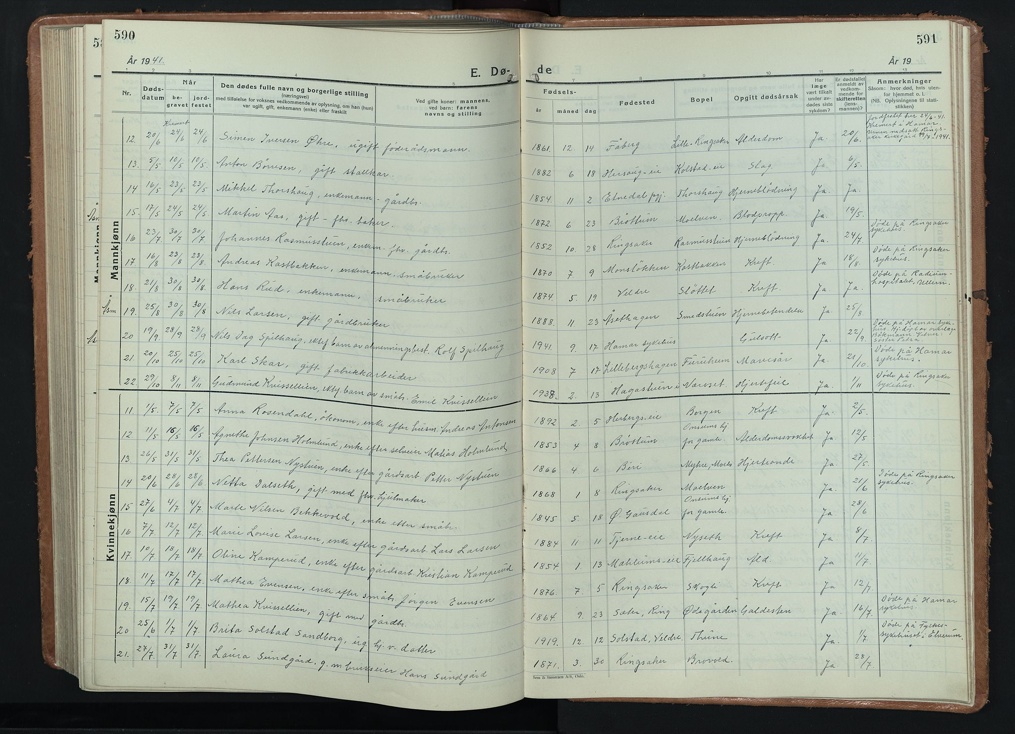 Ringsaker prestekontor, AV/SAH-PREST-014/L/La/L0020: Parish register (copy) no. 20, 1934-1946, p. 590-591