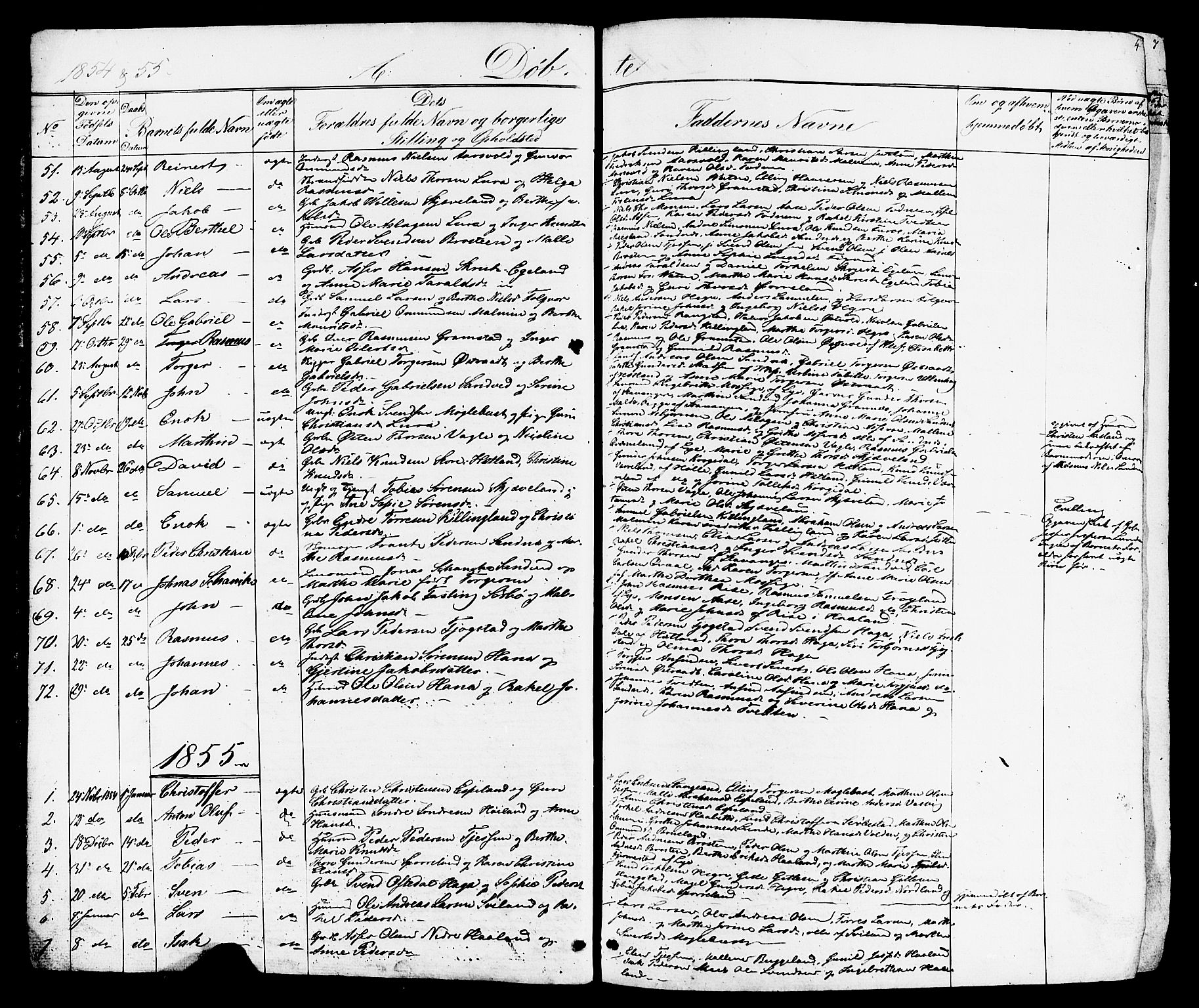 Høyland sokneprestkontor, SAST/A-101799/001/30BB/L0001: Parish register (copy) no. B 1, 1854-1873, p. 4
