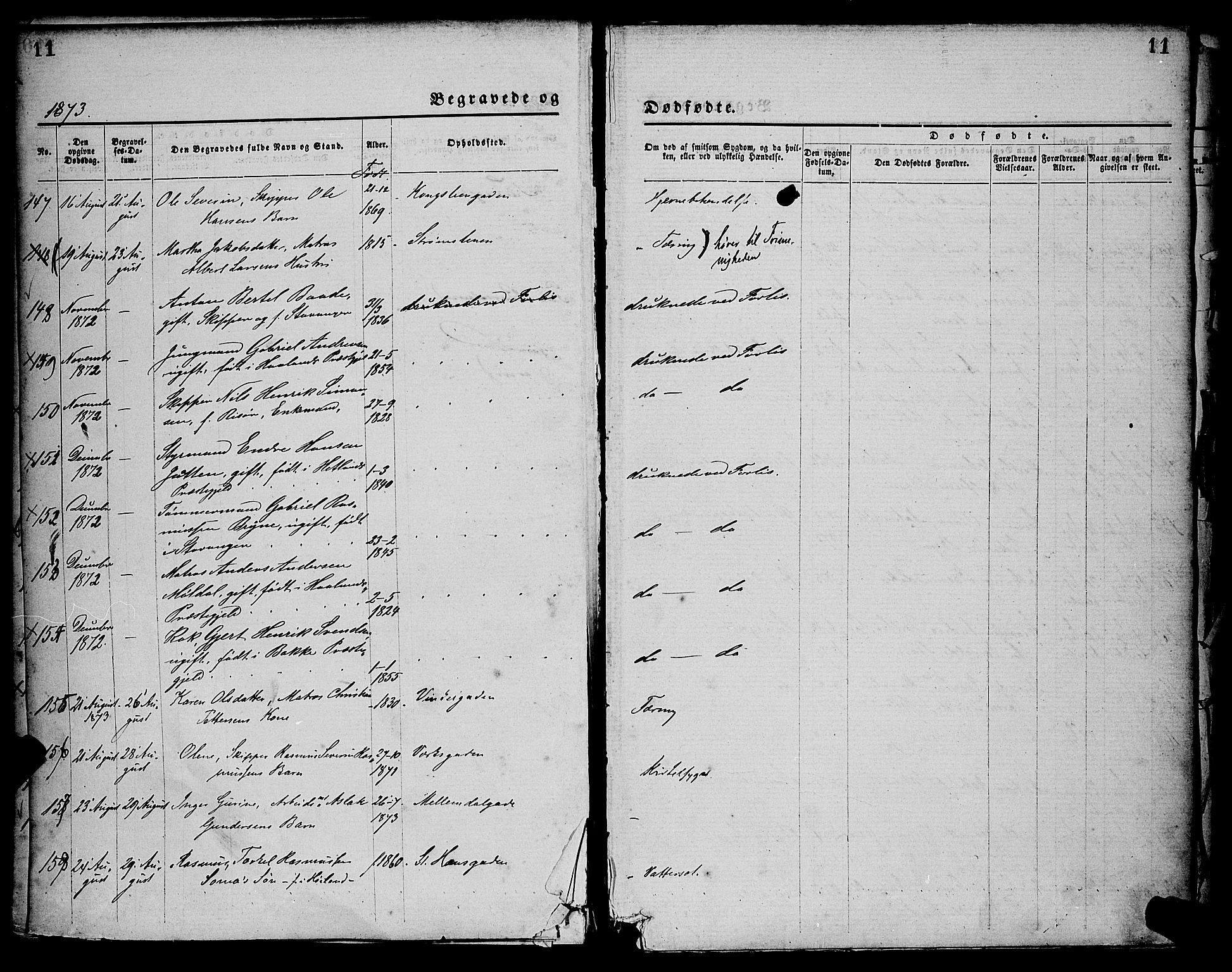 St. Petri sokneprestkontor, AV/SAST-A-101813/001/30/30BA/L0012: Parish register (official) no. A 12, 1873-1878, p. 11