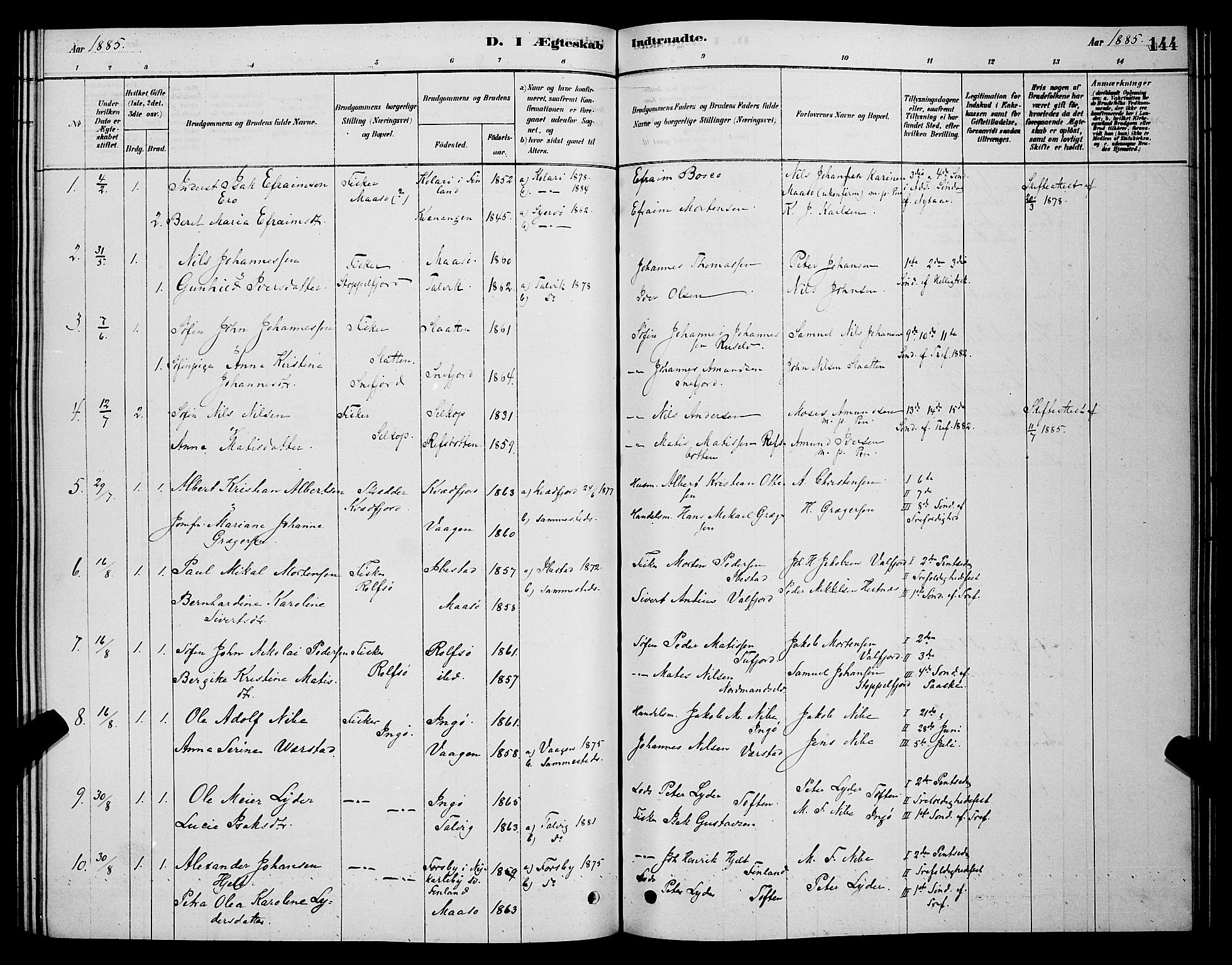 Måsøy sokneprestkontor, SATØ/S-1348/H/Hb/L0002klokker: Parish register (copy) no. 2, 1876-1888, p. 144