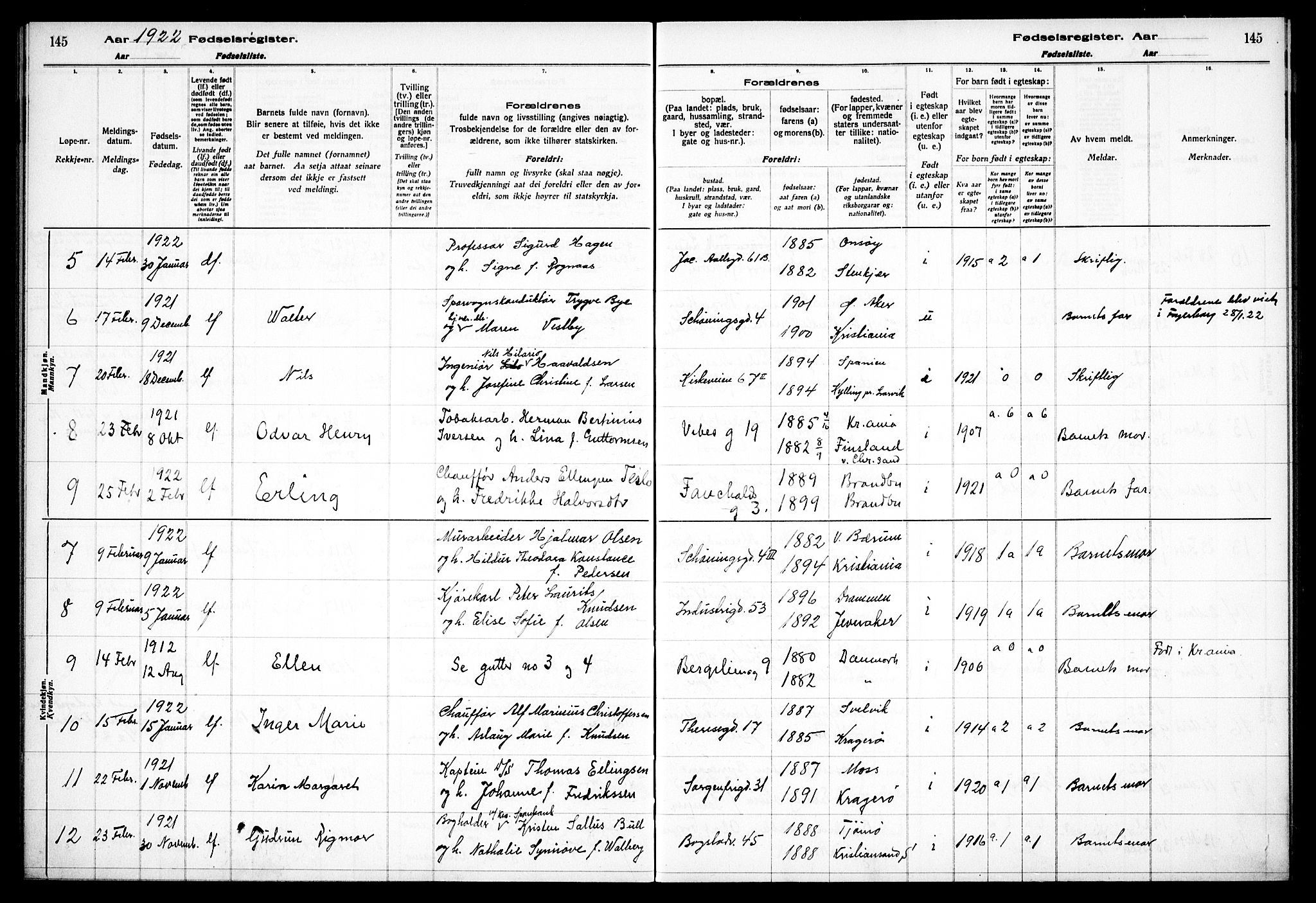 Fagerborg prestekontor Kirkebøker, AV/SAO-A-10844/J/Ja/L0001: Birth register no. 1, 1916-1925, p. 145