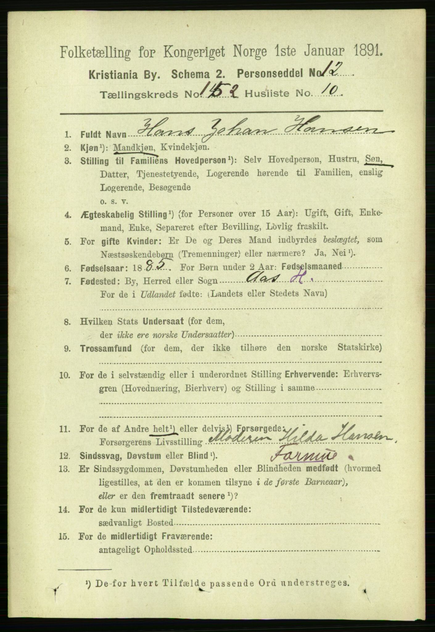 RA, 1891 census for 0301 Kristiania, 1891, p. 85472