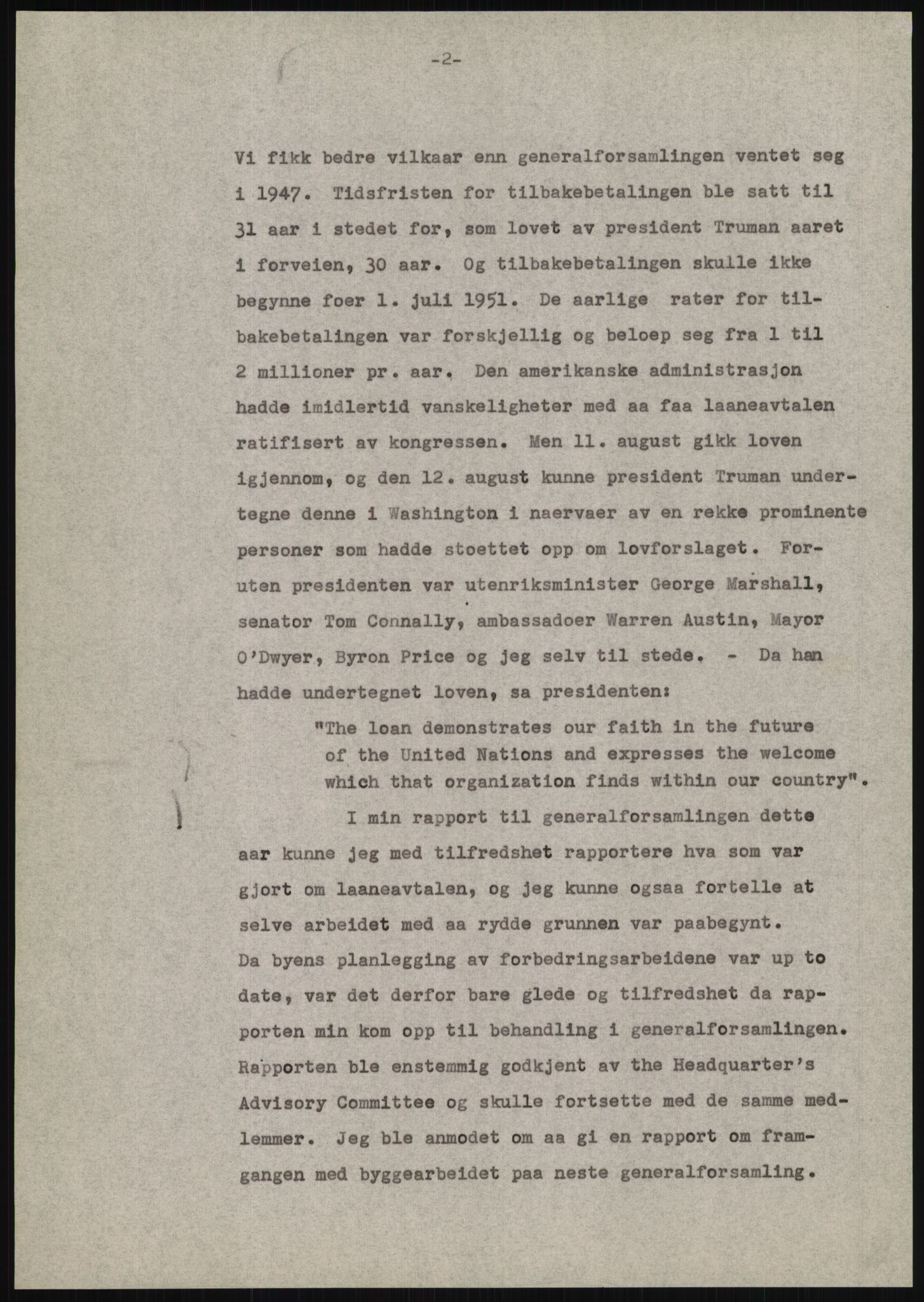 Lie, Trygve, AV/RA-PA-1407/D/L0020/0007: Utkast og manuskripter til "In the cause of Peace"/"Syv år for freden". / Manuskript til kap. 7, "Permanent headquarter". udatert., 1954