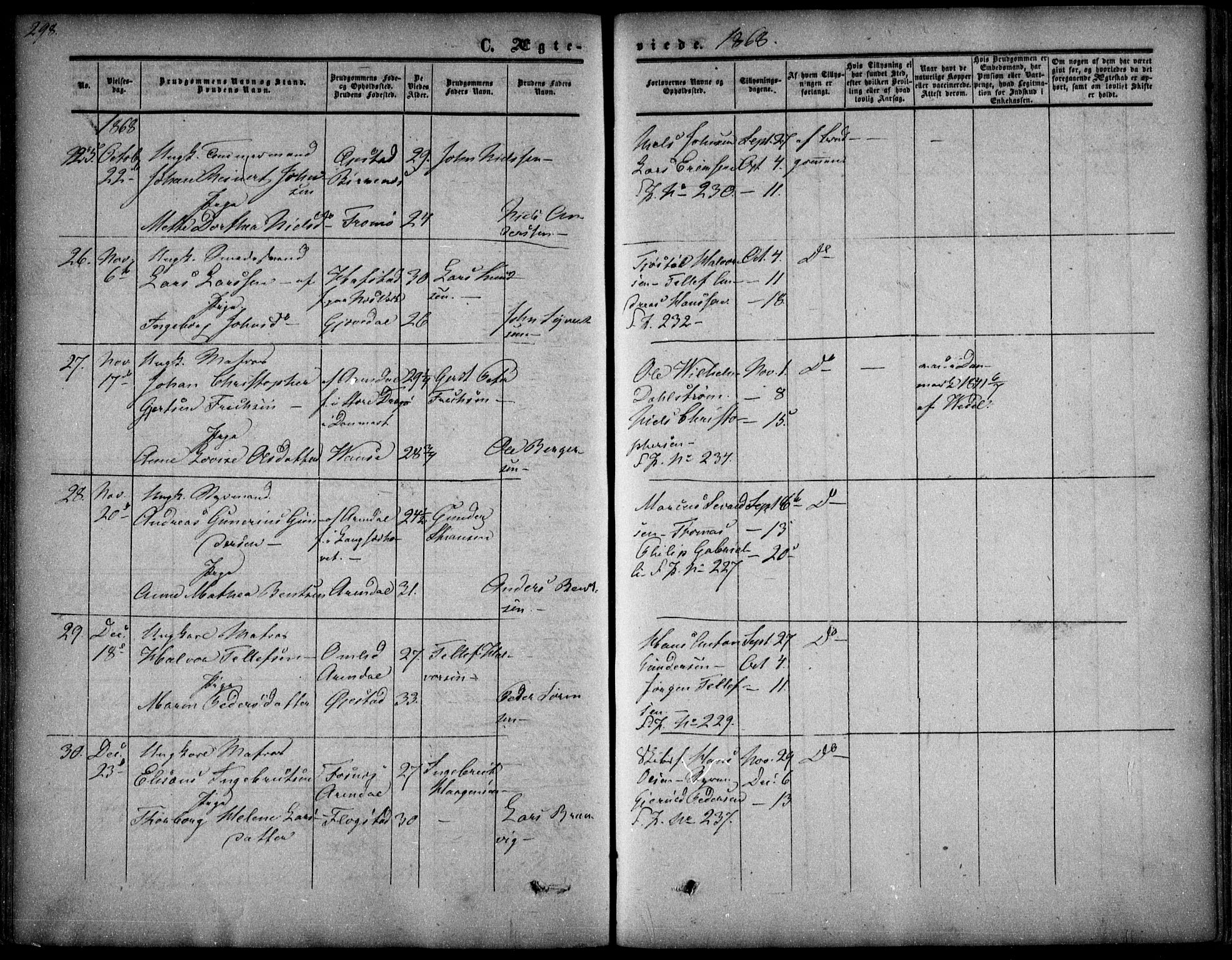 Arendal sokneprestkontor, Trefoldighet, AV/SAK-1111-0040/F/Fa/L0006: Parish register (official) no. A 6, 1855-1868, p. 298