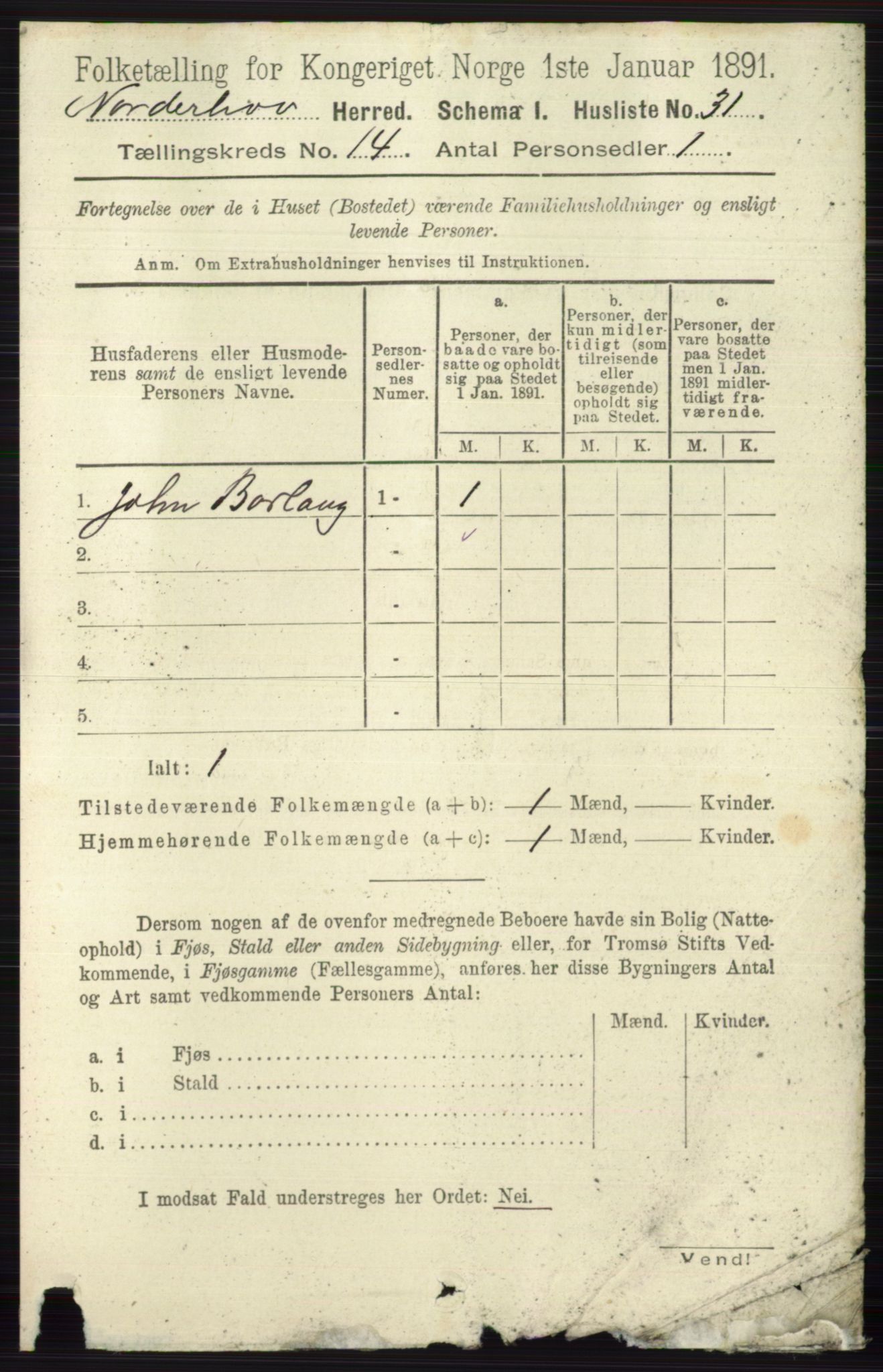 RA, 1891 census for 0613 Norderhov, 1891, p. 9325