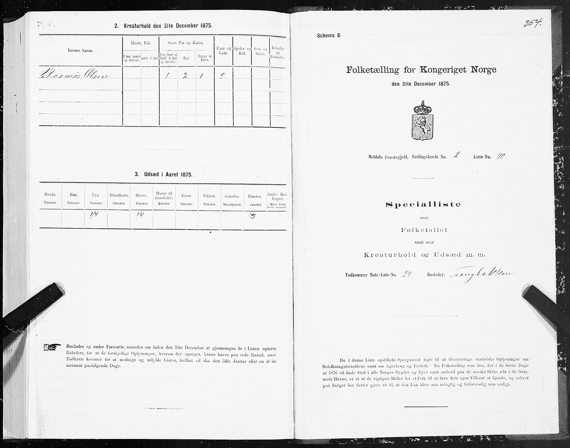 SAT, 1875 census for 1636P Meldal, 1875, p. 1354