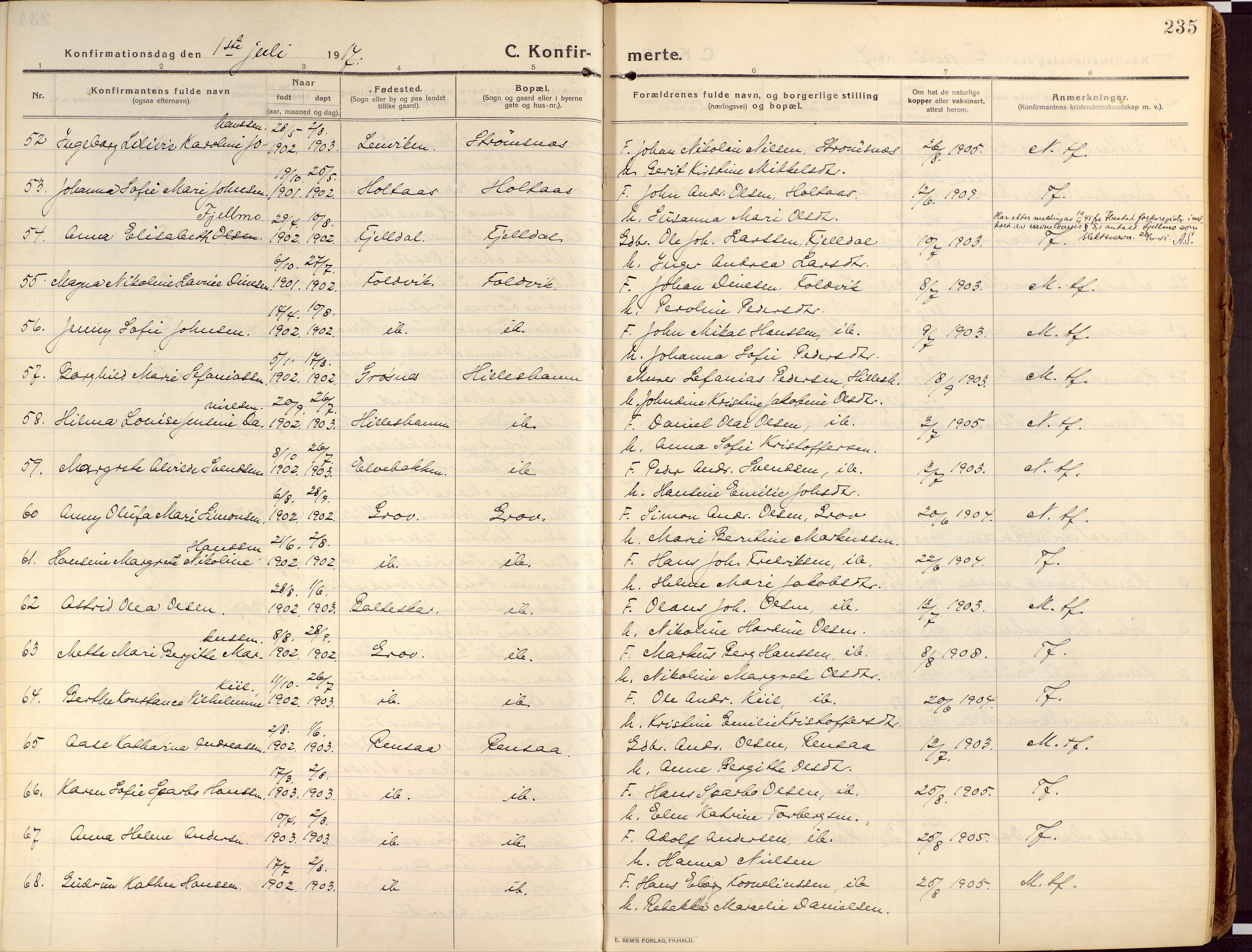 Ibestad sokneprestembete, AV/SATØ-S-0077/H/Ha/Haa/L0018kirke: Parish register (official) no. 18, 1915-1929, p. 235