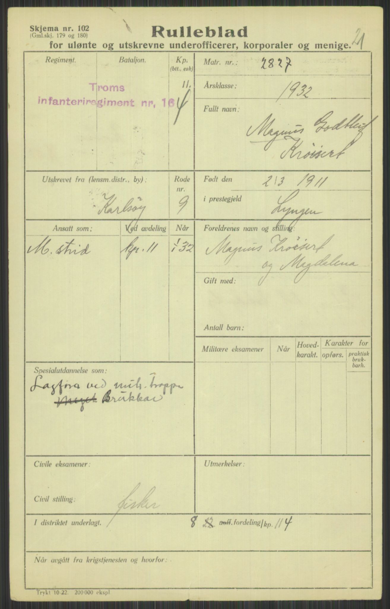 Forsvaret, Troms infanteriregiment nr. 16, AV/RA-RAFA-3146/P/Pa/L0016: Rulleblad for regimentets menige mannskaper, årsklasse 1932, 1932, p. 903