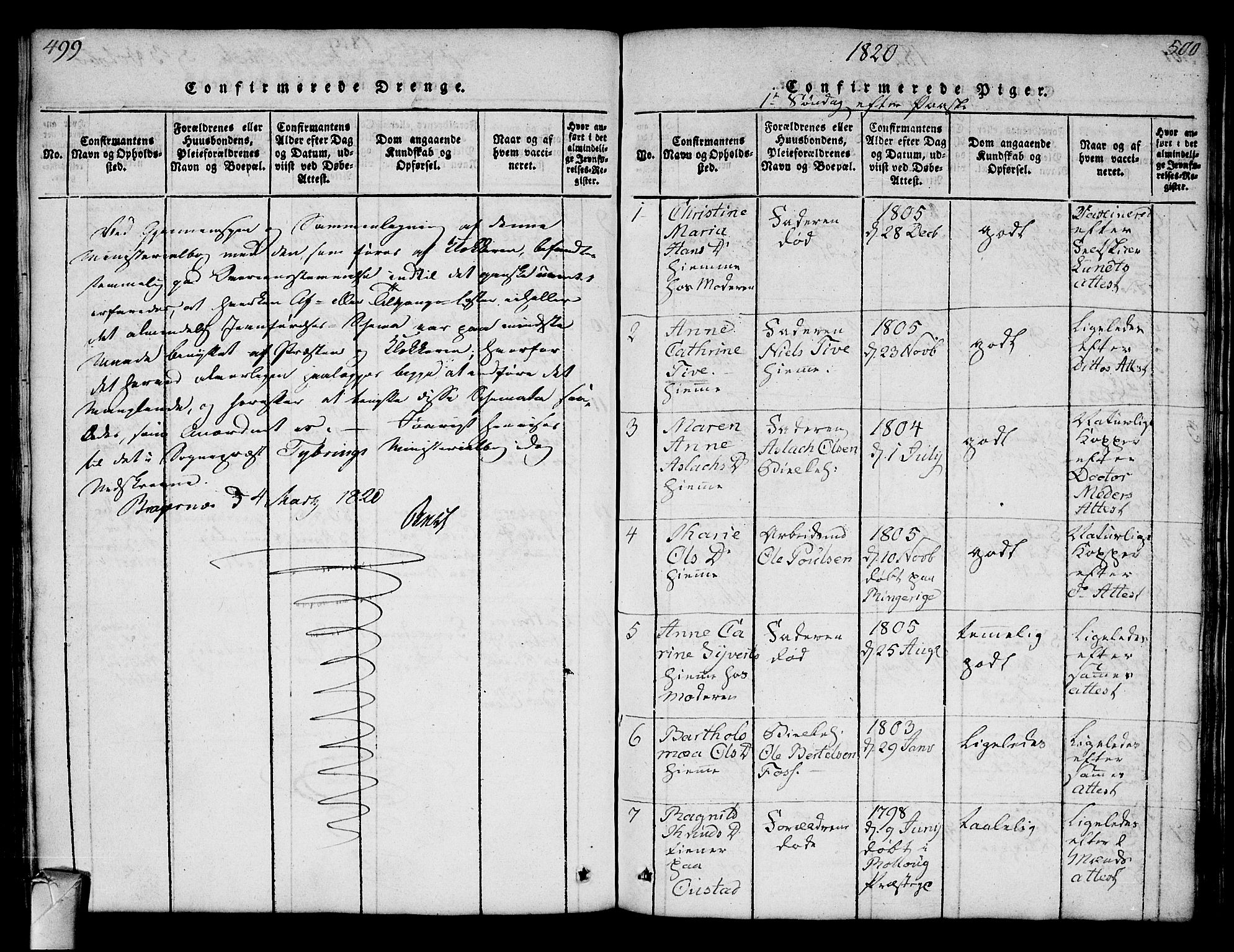 Strømsø kirkebøker, AV/SAKO-A-246/F/Fa/L0011: Parish register (official) no. I 11, 1815-1829, p. 499-500