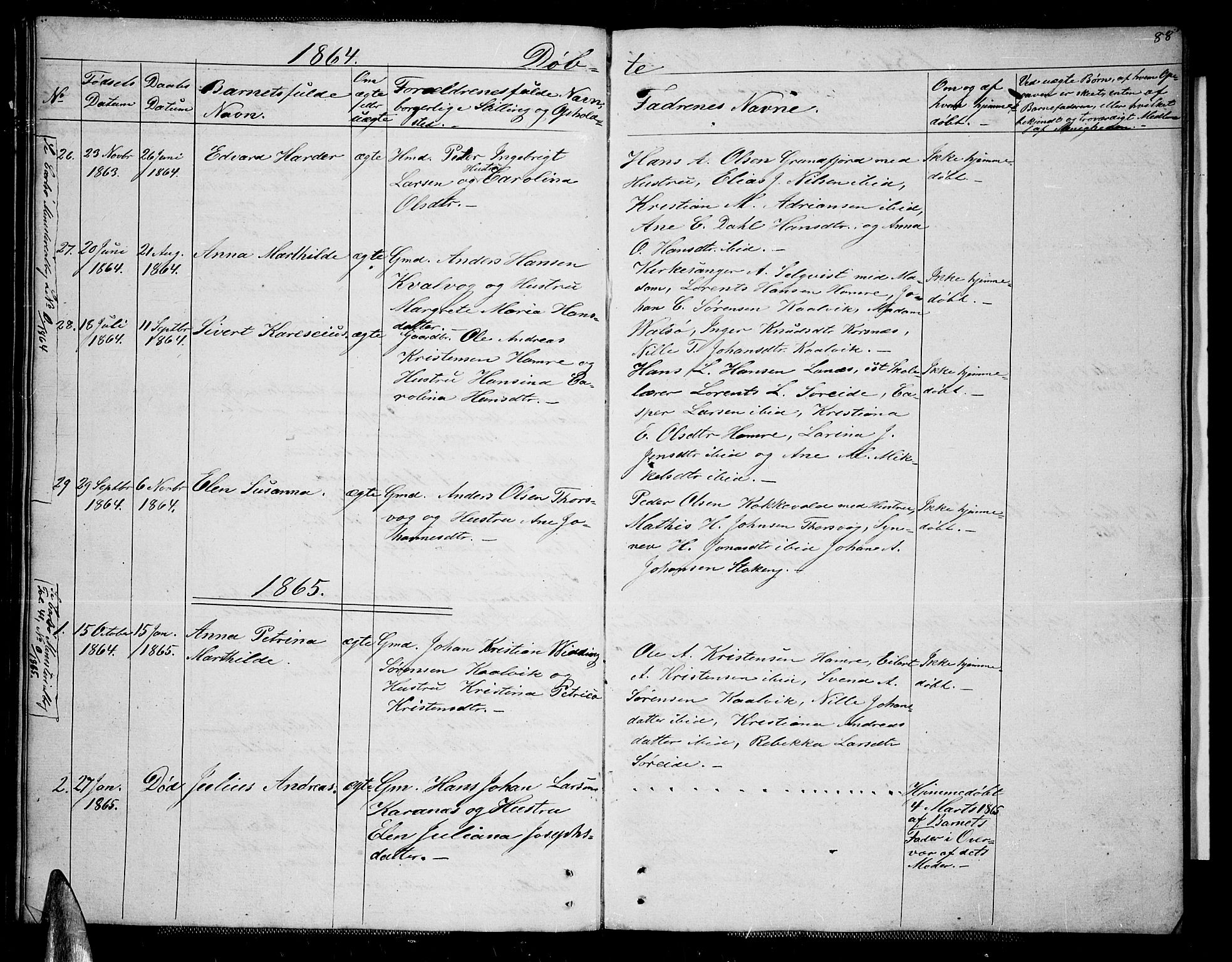 Karlsøy sokneprestembete, SATØ/S-1299/H/Ha/Hab/L0004klokker: Parish register (copy) no. 4, 1845-1870, p. 88