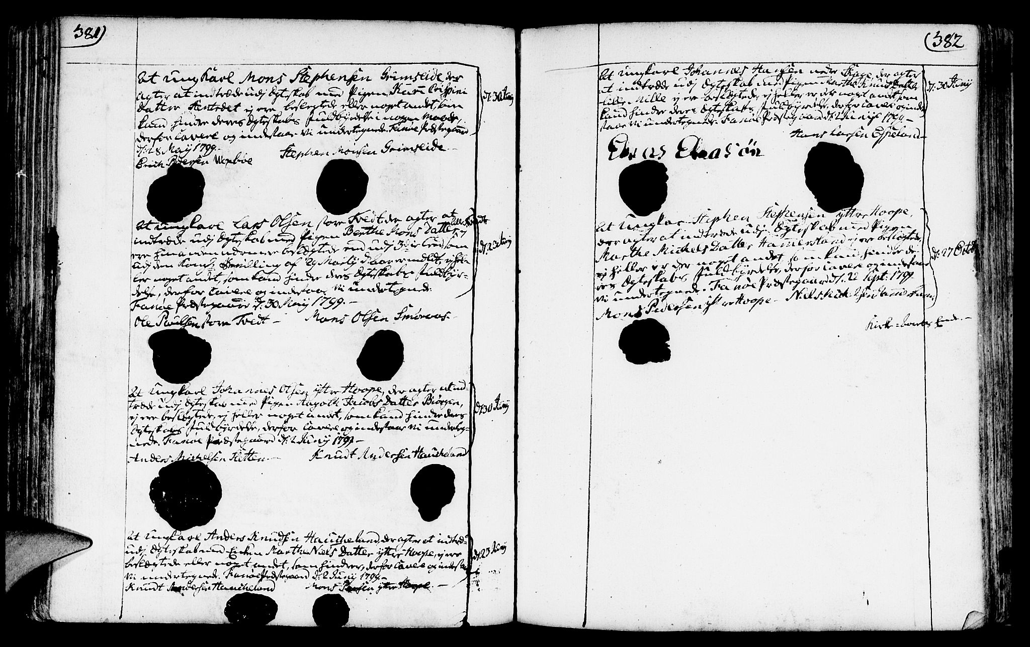 Fana Sokneprestembete, AV/SAB-A-75101/H/Haa/Haaa/L0005: Parish register (official) no. A 5, 1773-1799, p. 381-382