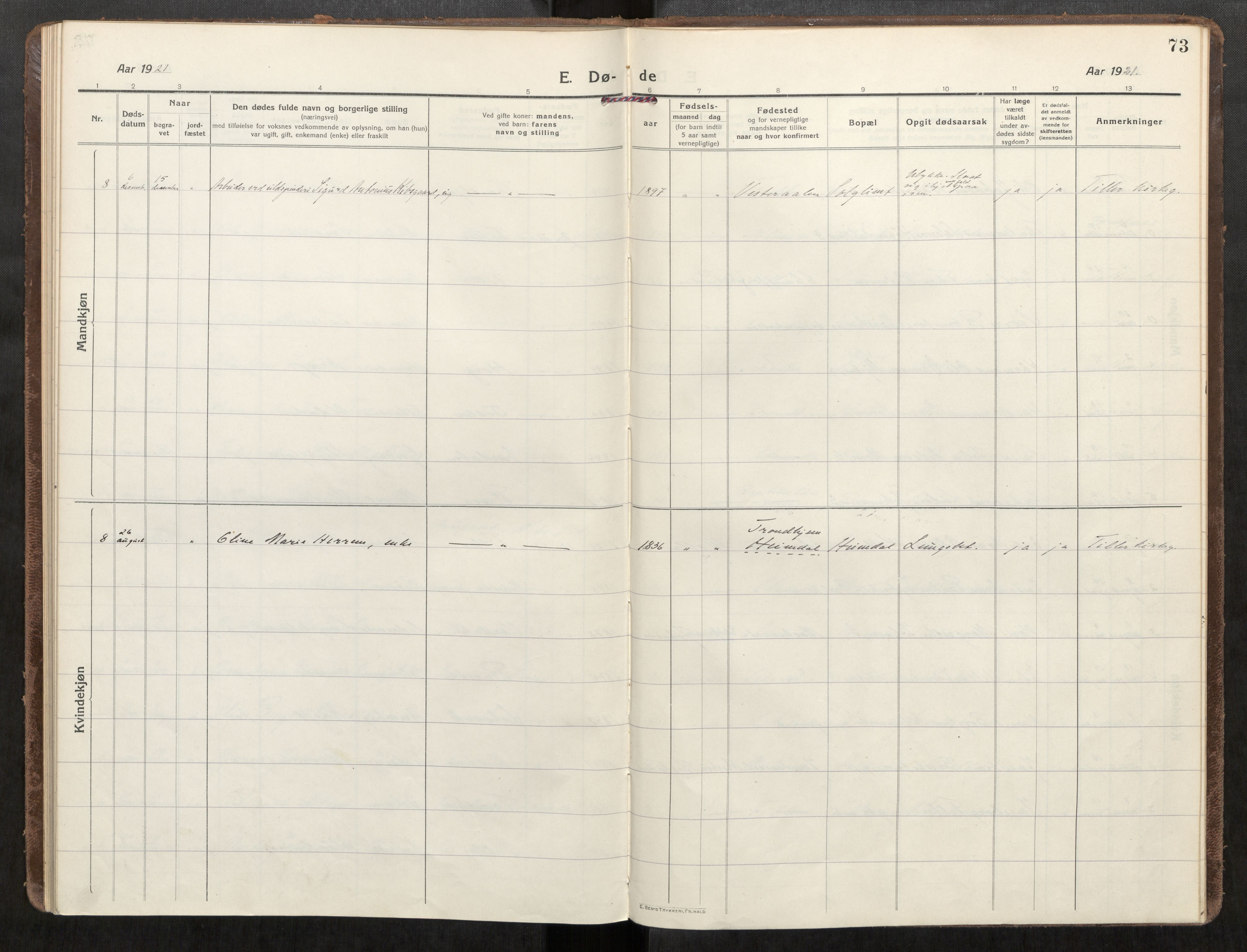 Klæbu sokneprestkontor, SAT/A-1112: Parish register (official) no. 3, 1917-1924, p. 73