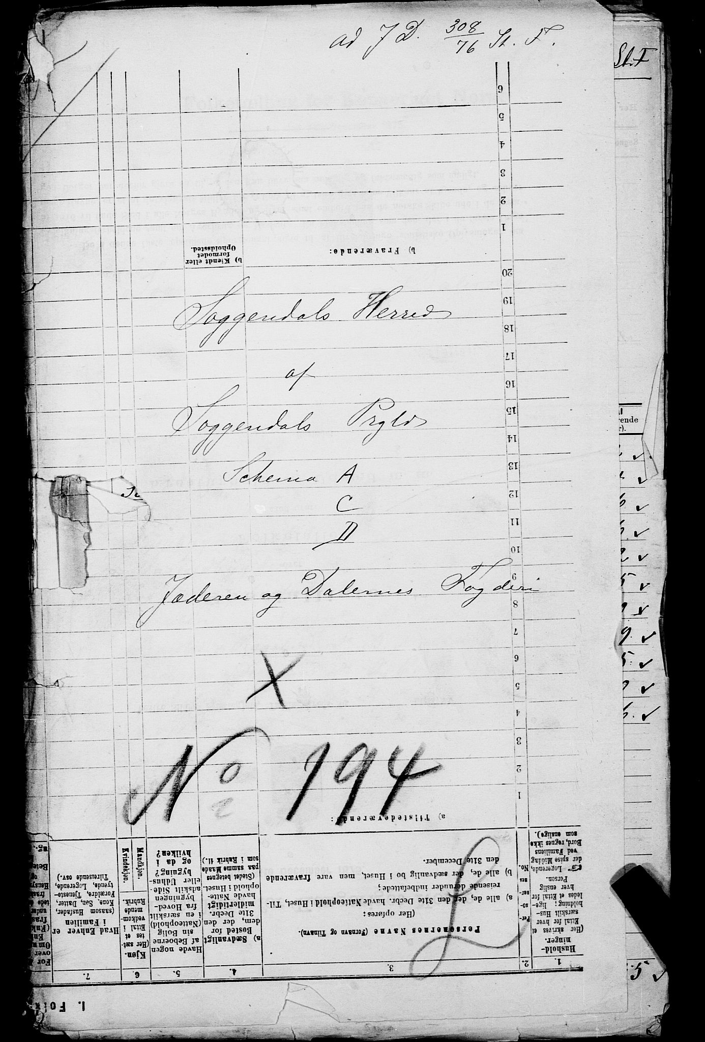SAST, 1875 census for 1111L Sokndal/Sokndal, 1875, p. 1