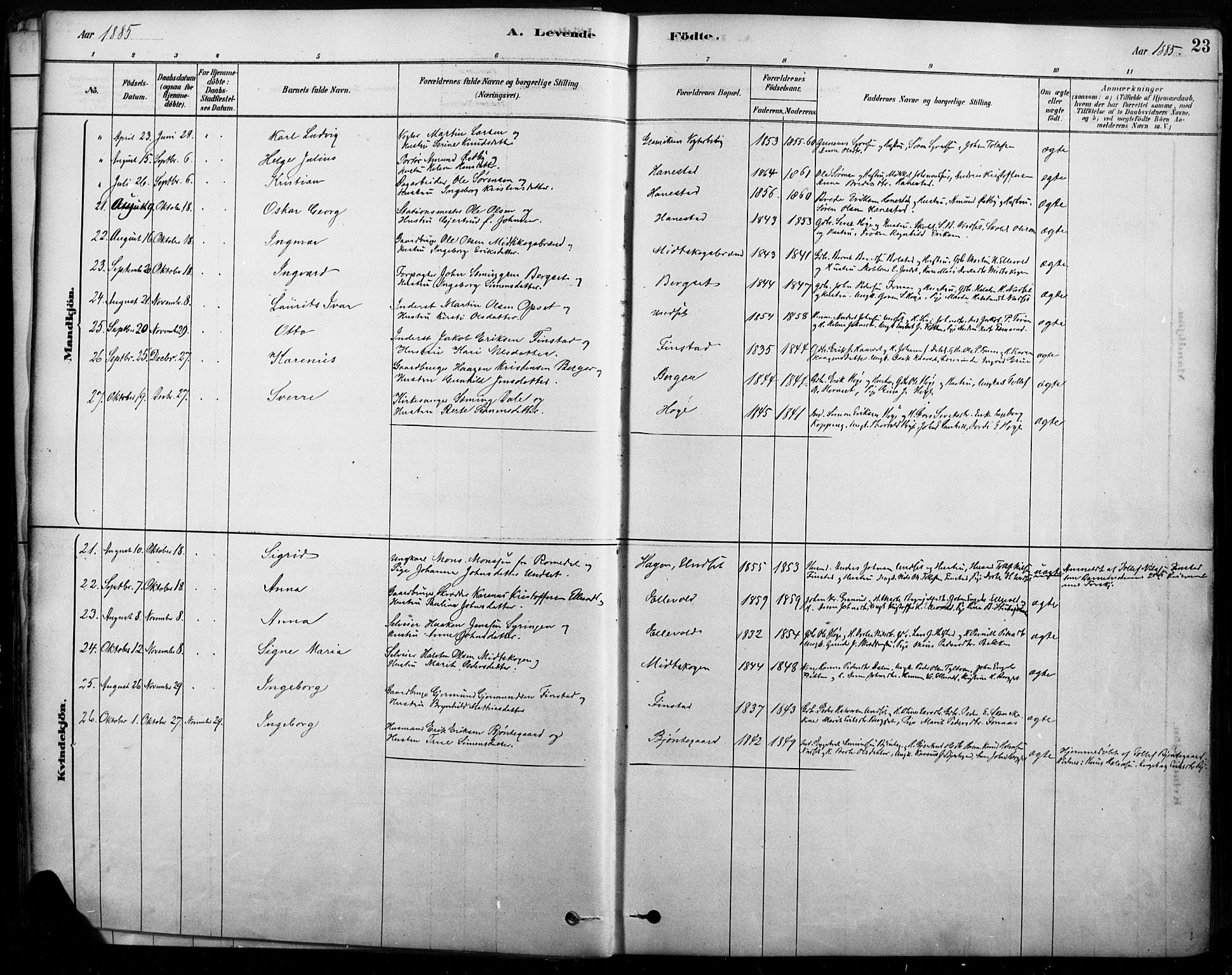 Rendalen prestekontor, AV/SAH-PREST-054/H/Ha/Haa/L0009: Parish register (official) no. 9, 1878-1901, p. 23