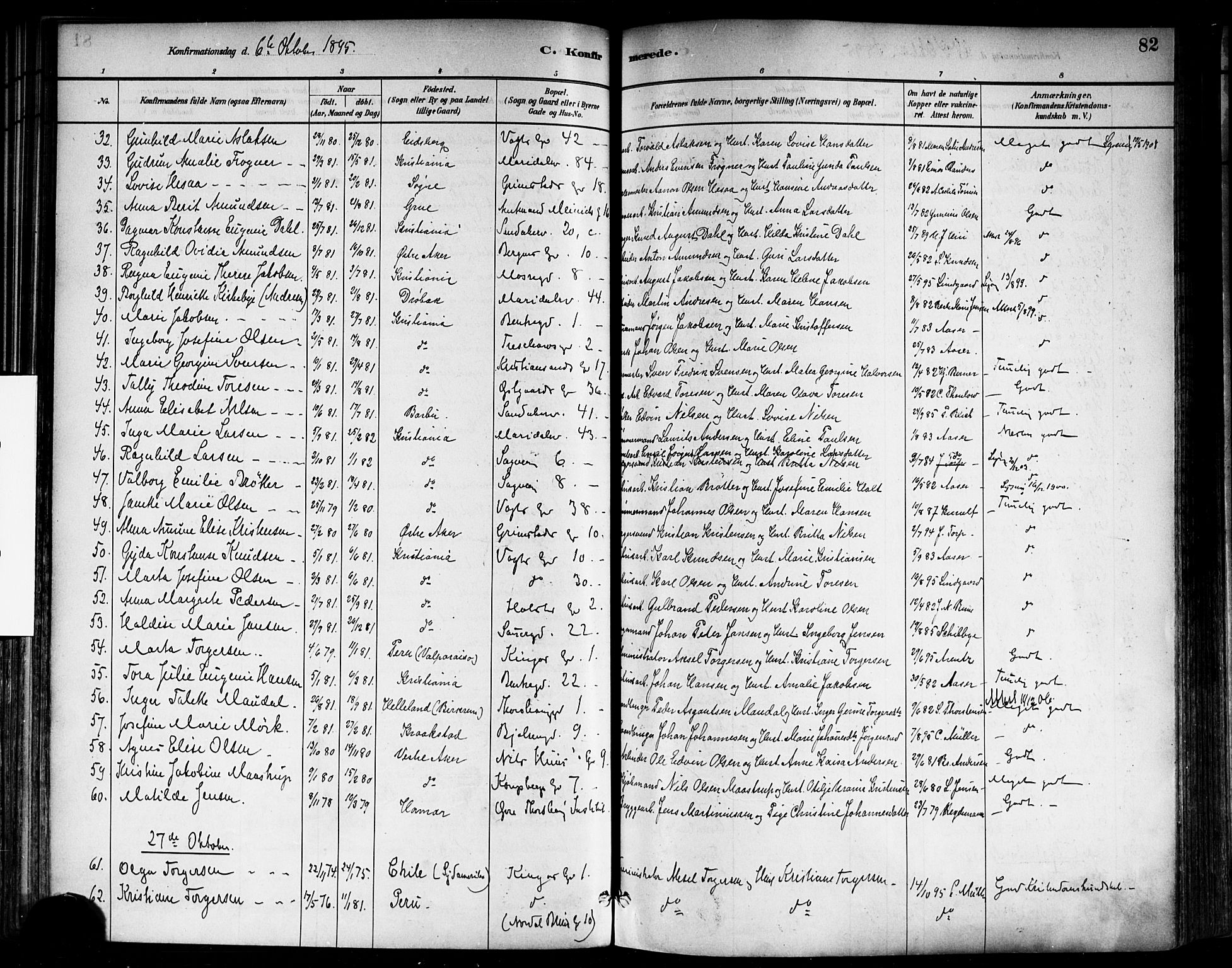 Sagene prestekontor Kirkebøker, AV/SAO-A-10796/F/L0002: Parish register (official) no. 2, 1880-1897, p. 82
