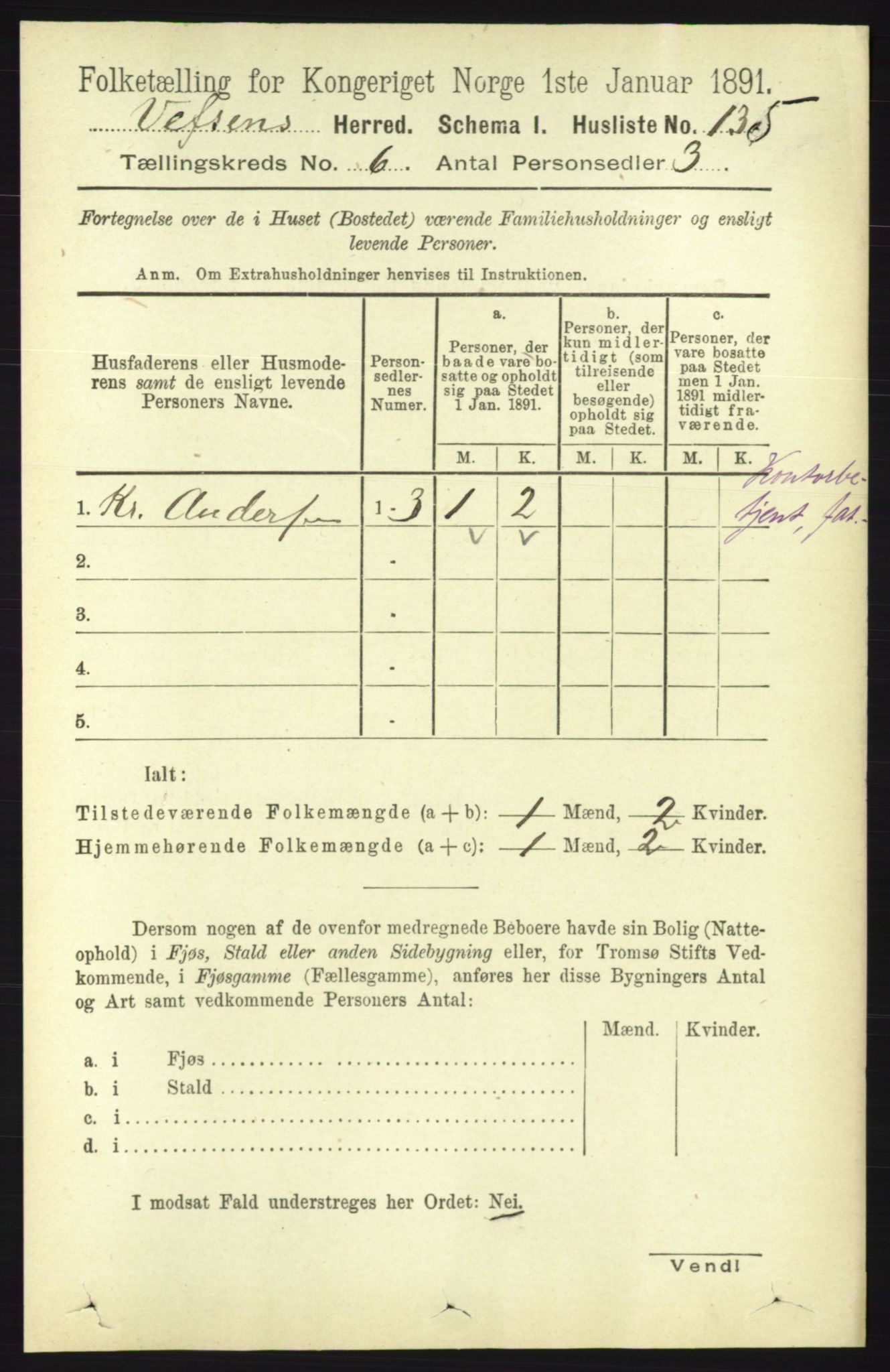 RA, 1891 census for 1824 Vefsn, 1891, p. 2800